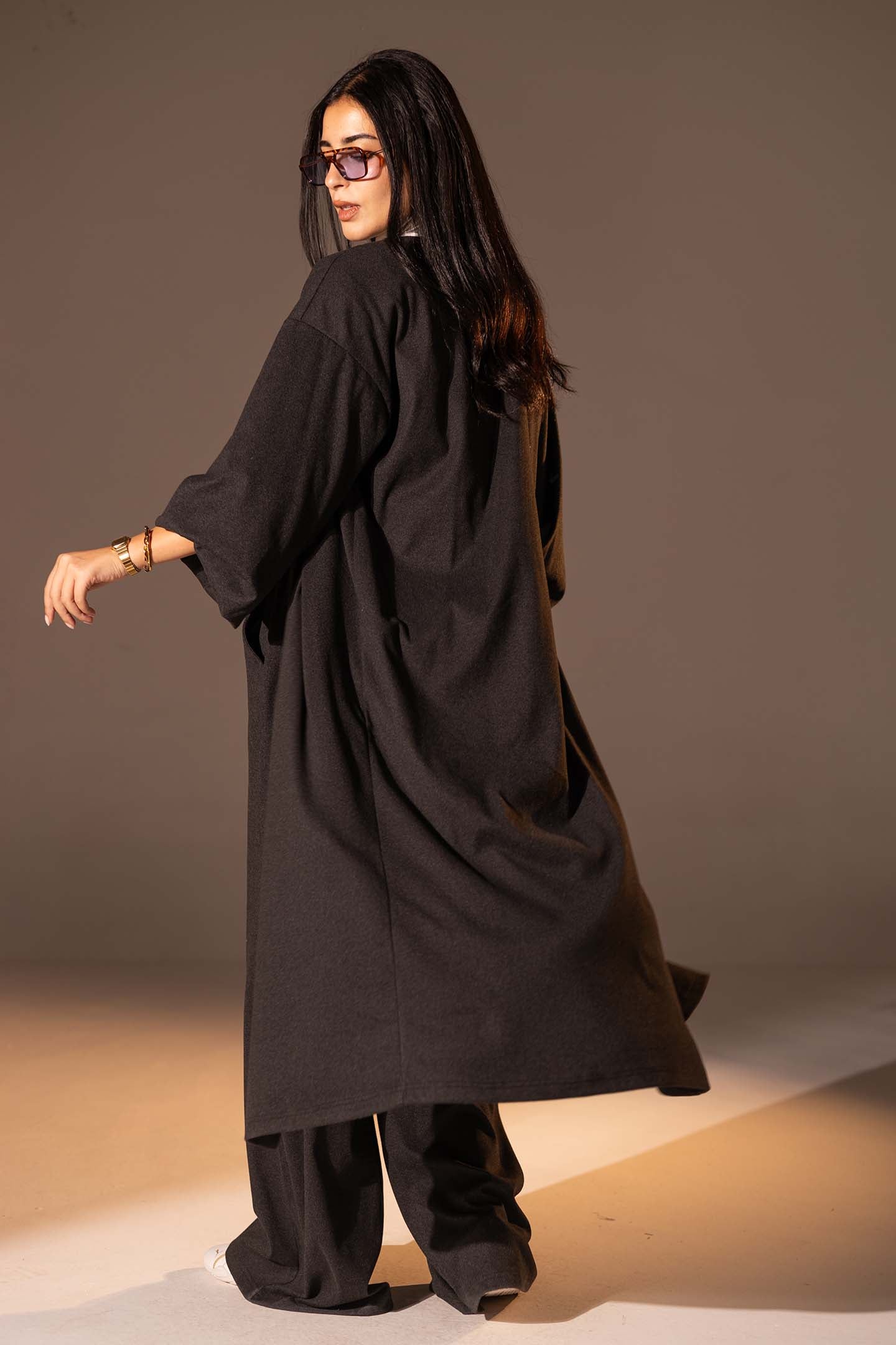 Black Textured Long cardigan