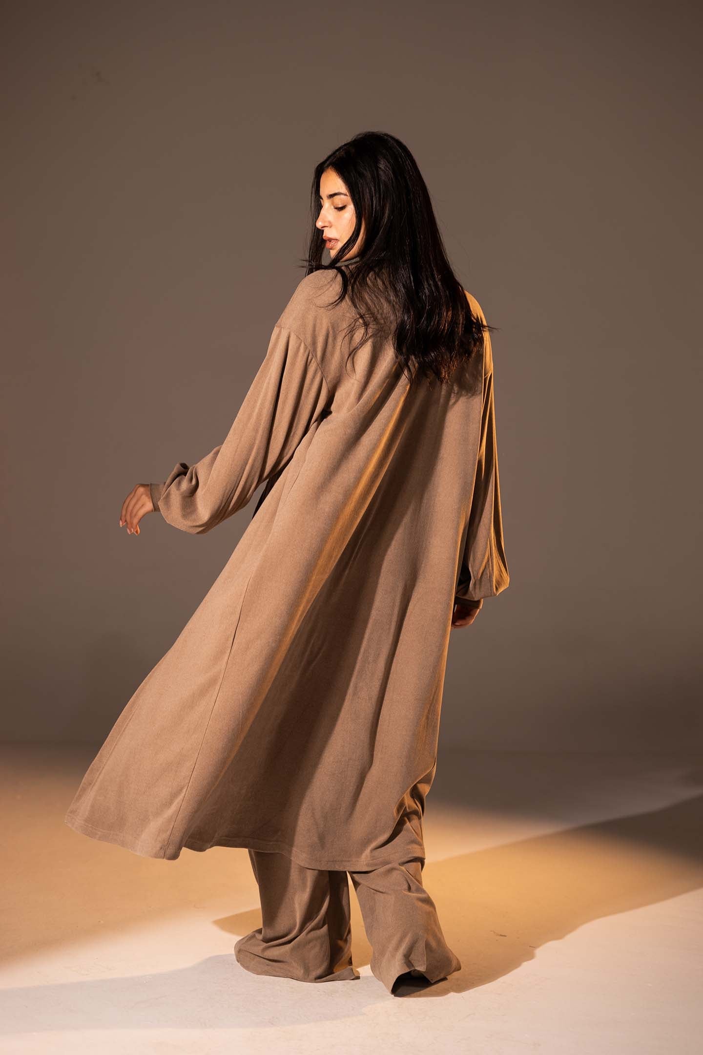 Brown Textured Long cardigan