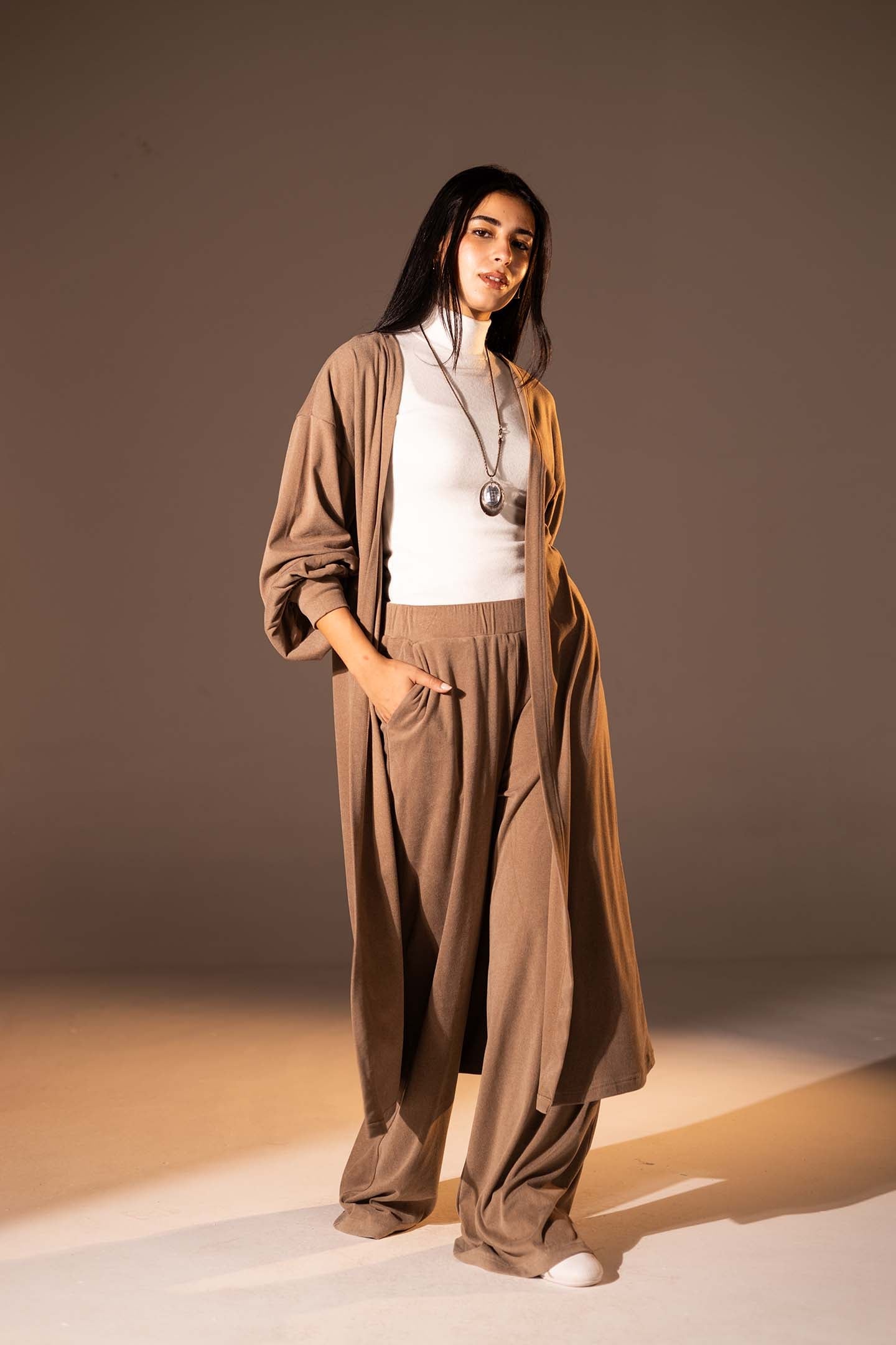 Brown Textured Long cardigan