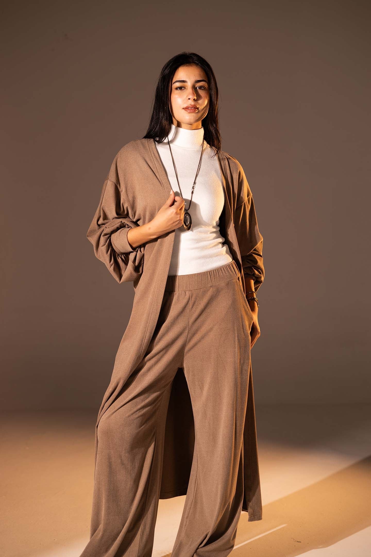 Brown Textured Long cardigan