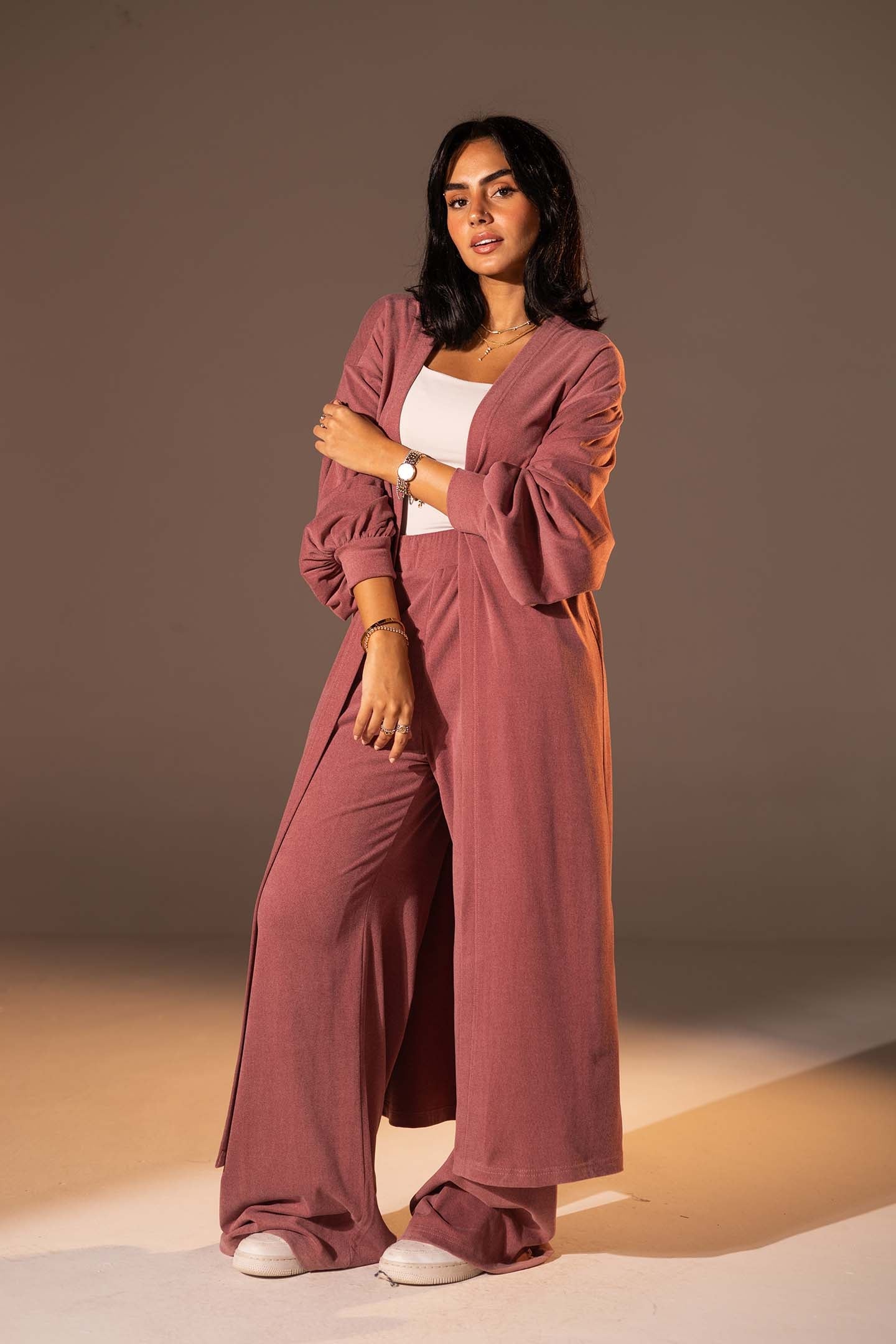Dusty Rose Textured Long cardigan