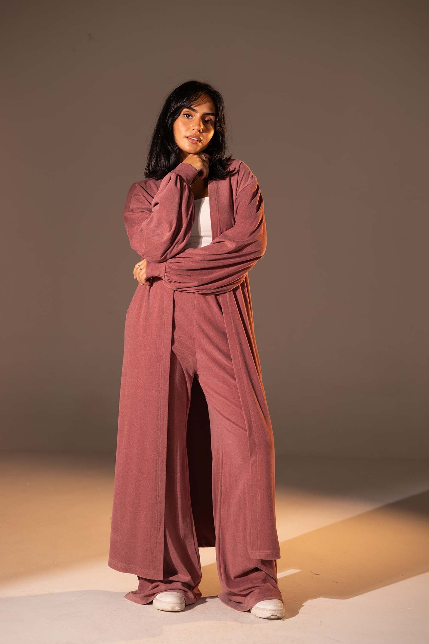 Dusty Rose Textured Long cardigan