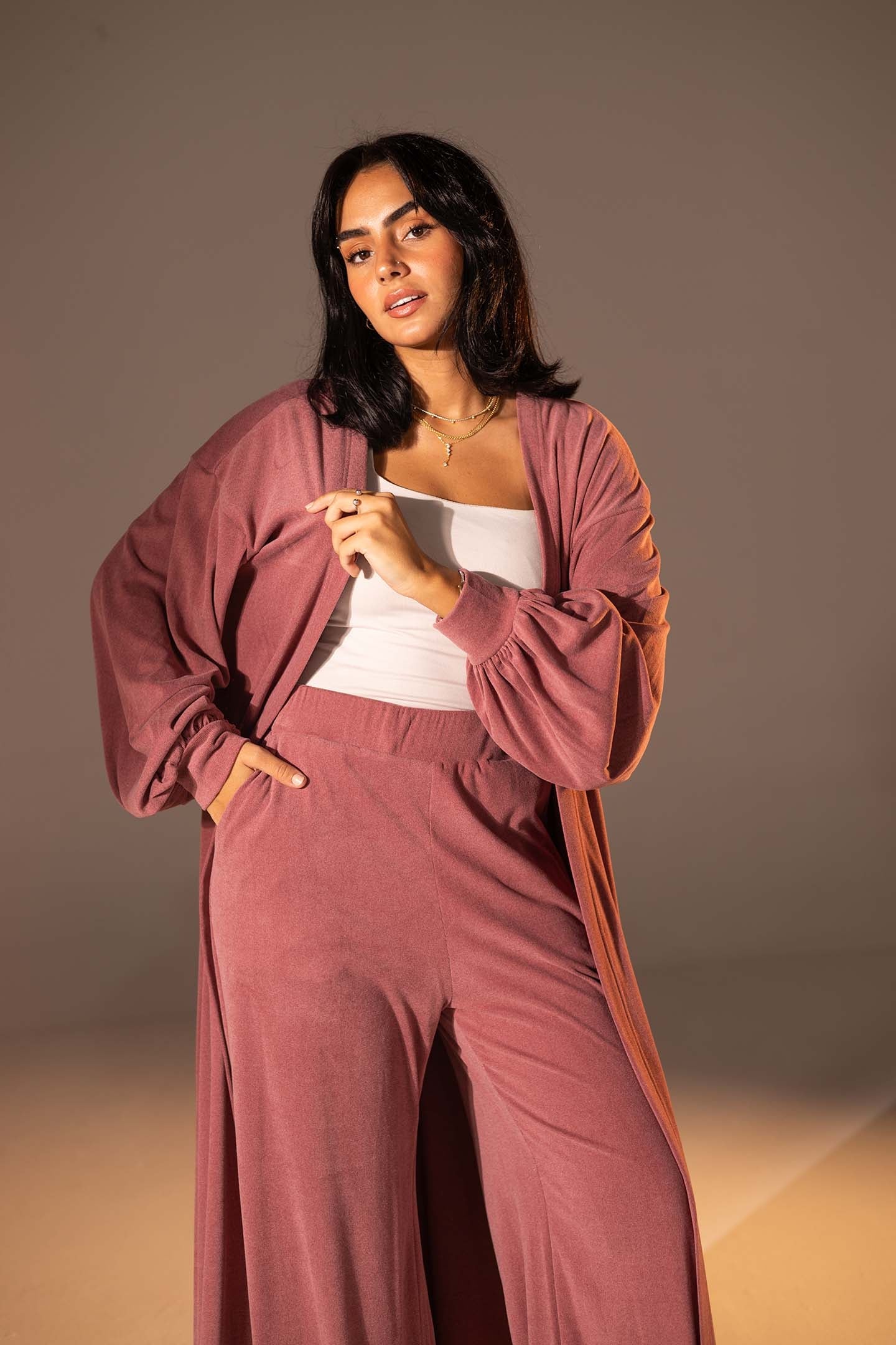 Dusty Rose Textured Long cardigan