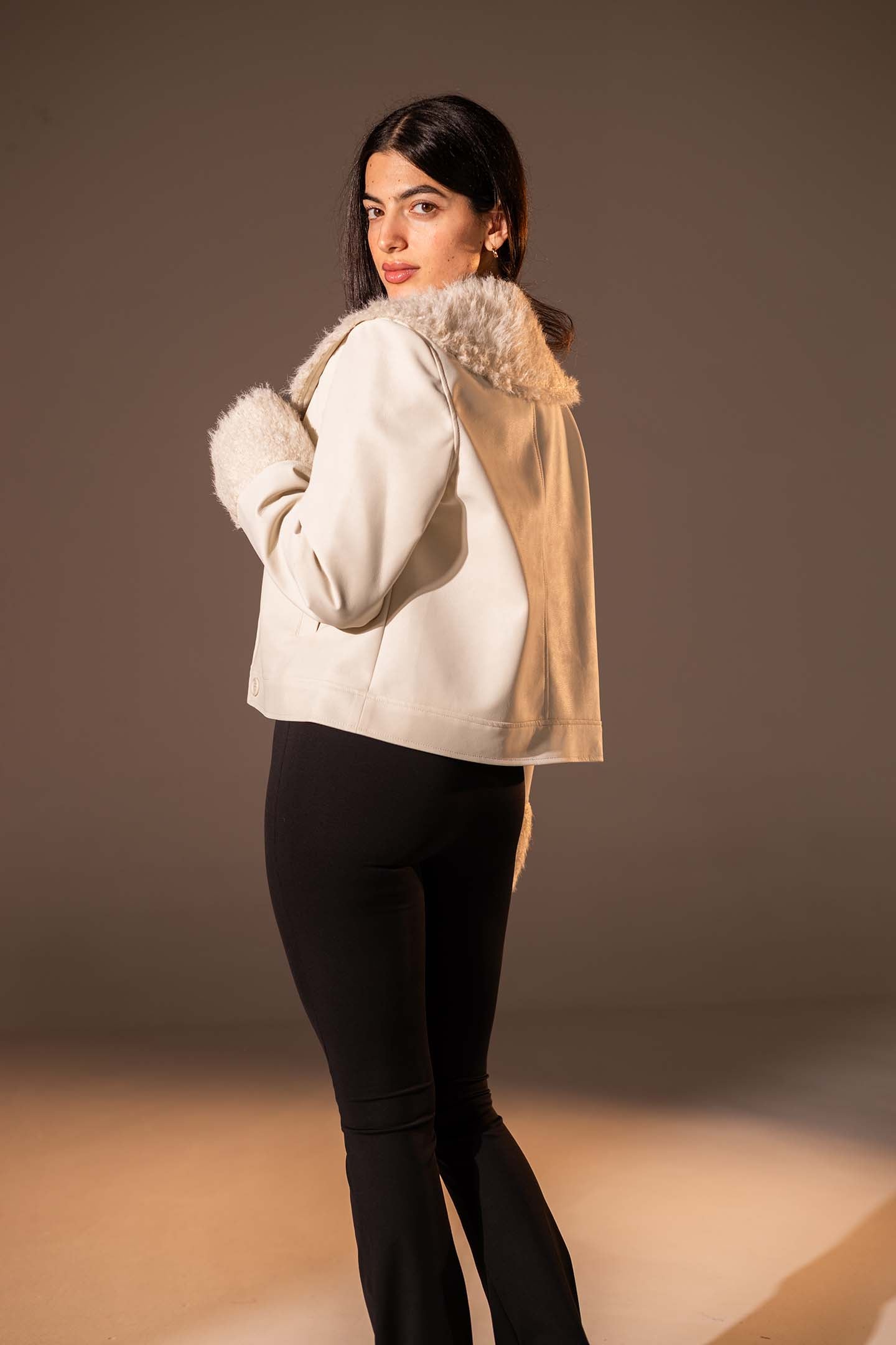 Beige  Faux Leather Jacket