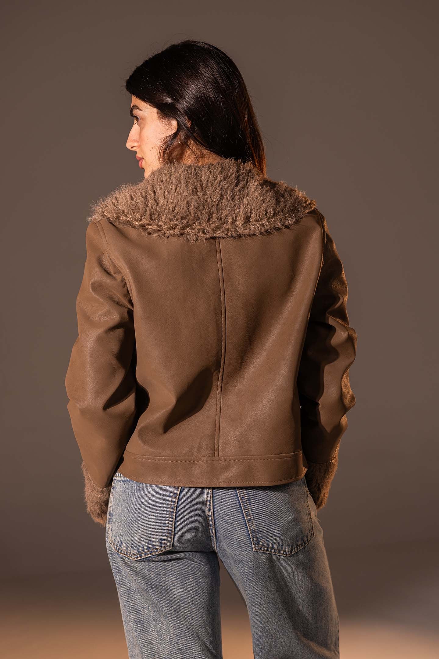 Brown  Faux Leather Jacket