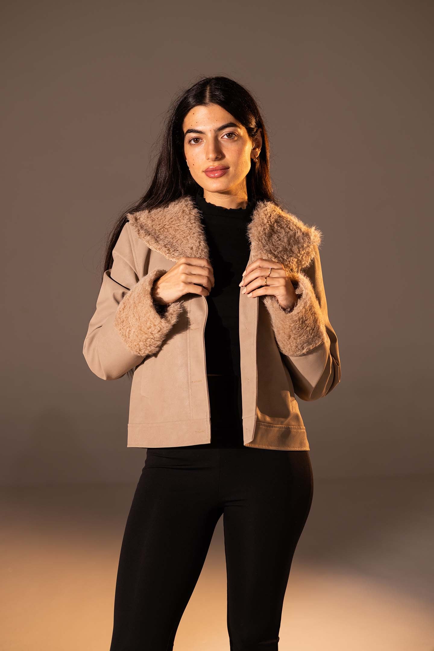 Coffe  Faux Leather Jacket