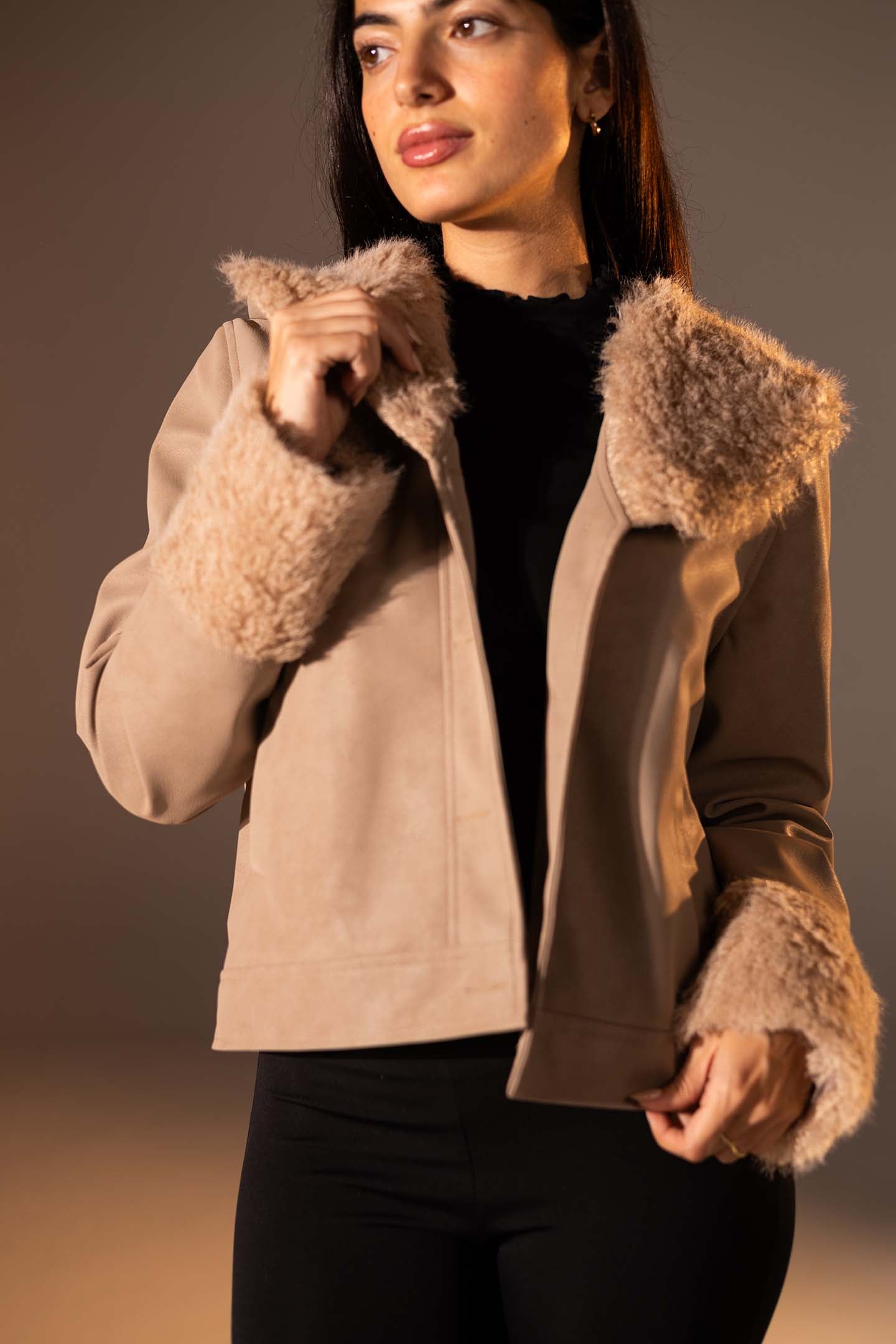 Coffe  Faux Leather Jacket