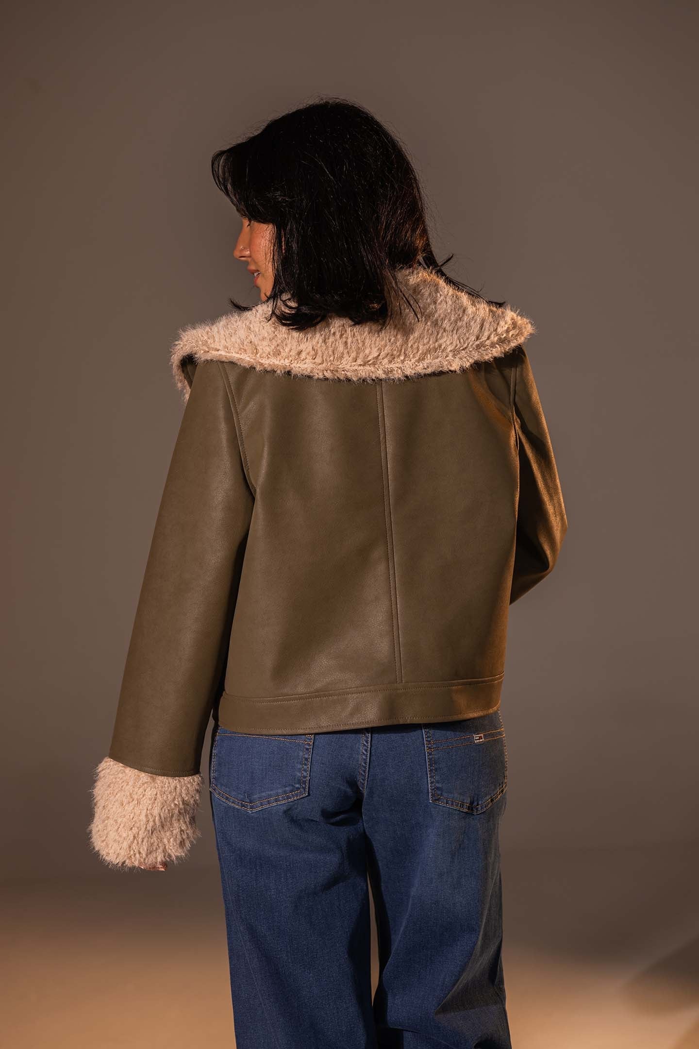 Olive  Faux Leather Jacket