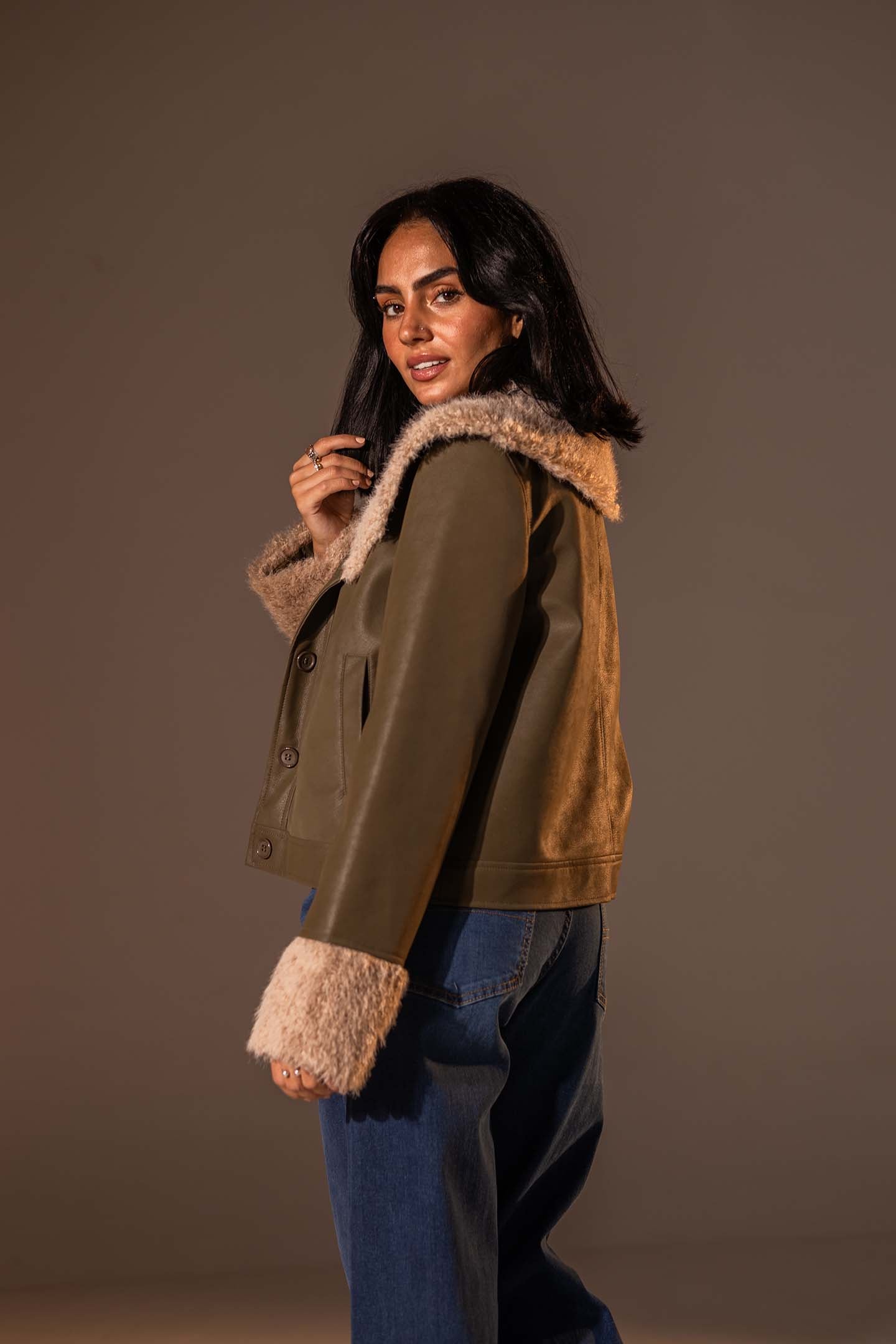 Olive  Faux Leather Jacket