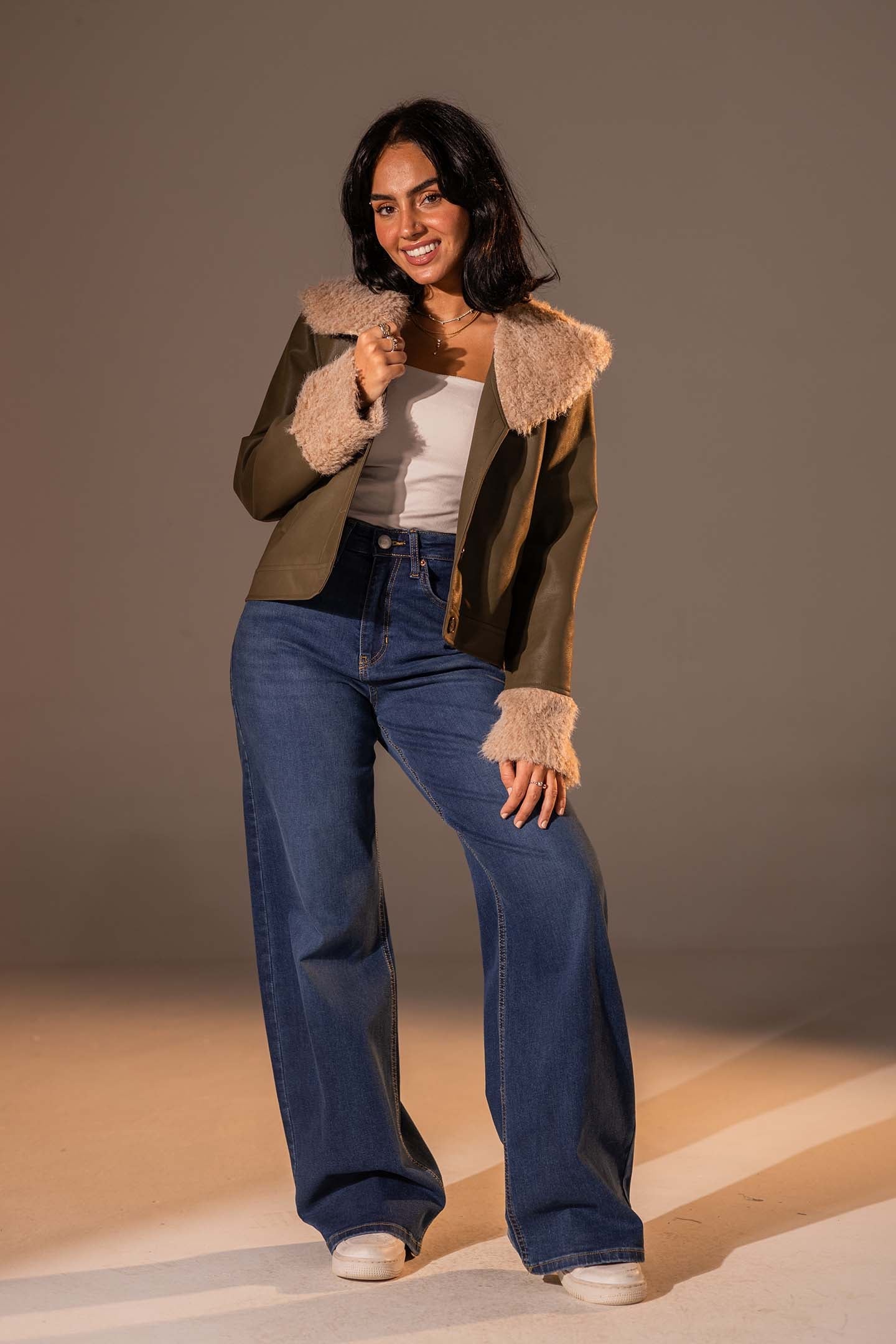 Olive  Faux Leather Jacket