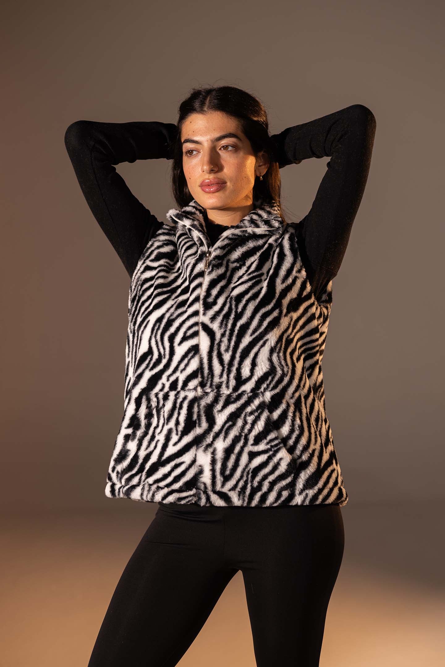 Black Zebra Faux Fur Vest