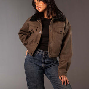 جاكيت بني قصير بخامة Gough-Blend