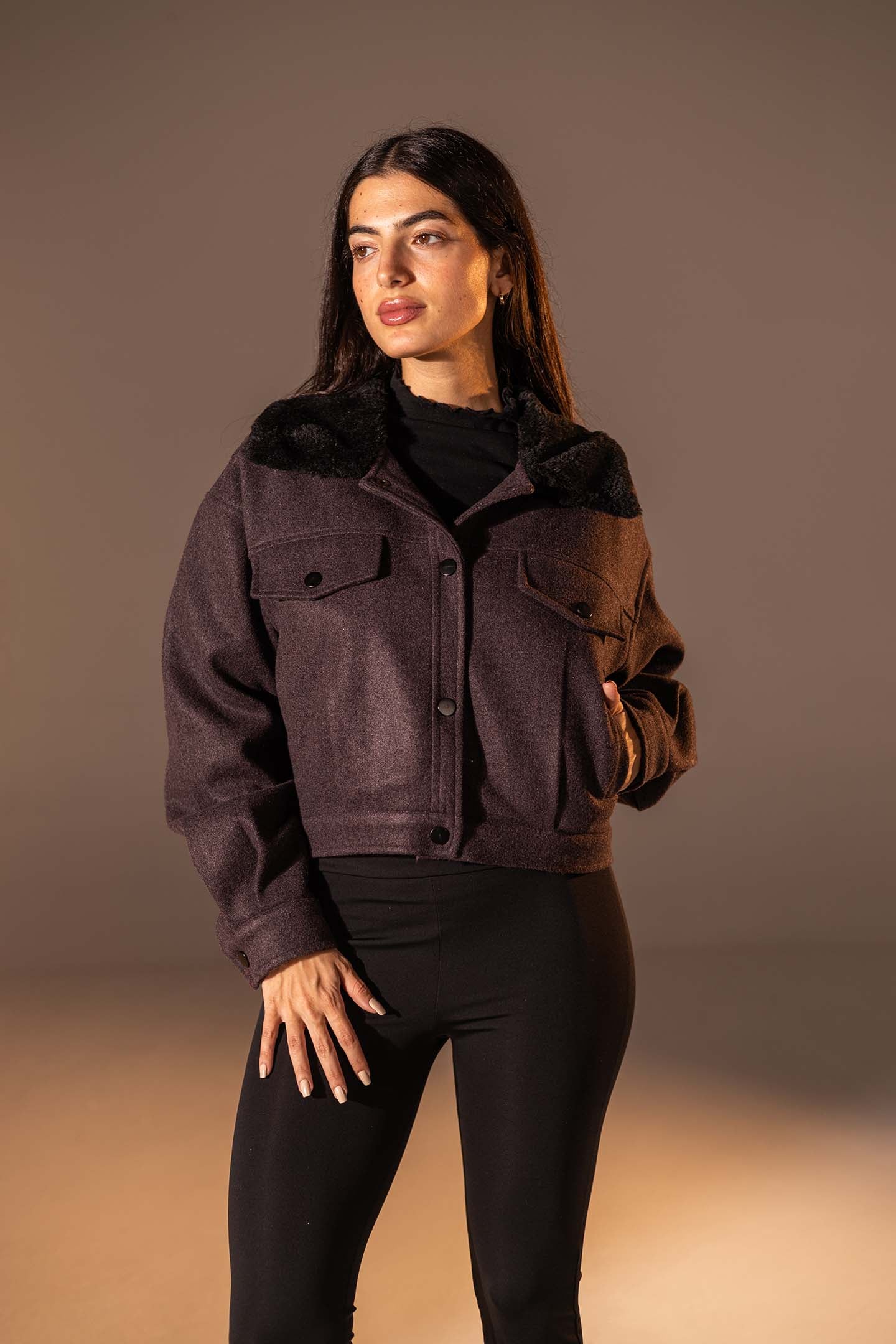 Burgundy Cropped Gough-Blend Jacket