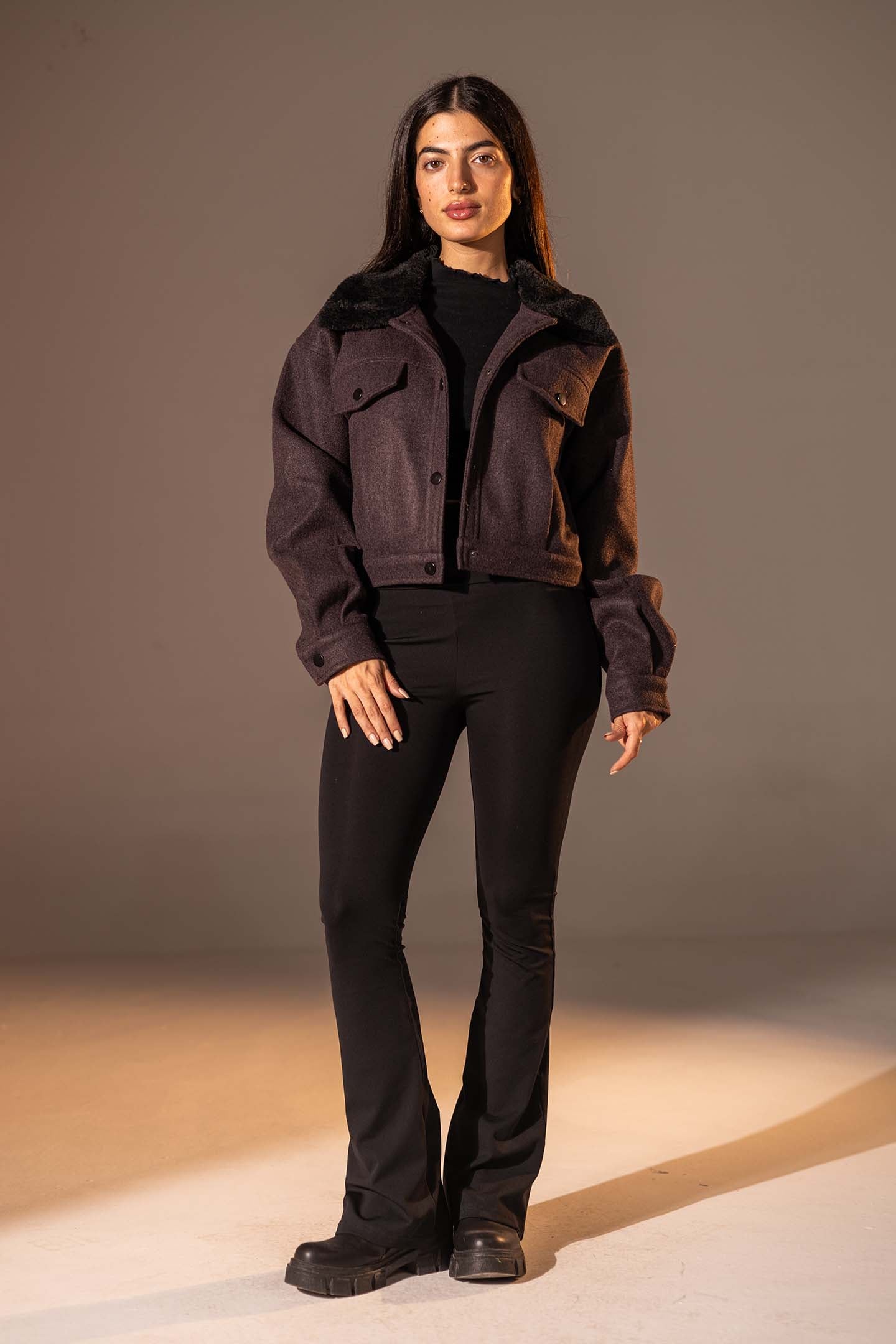 Burgundy Cropped Gough-Blend Jacket