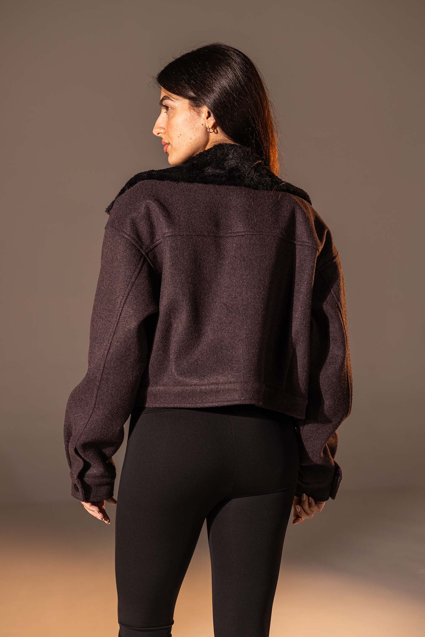 Burgundy Cropped Gough-Blend Jacket