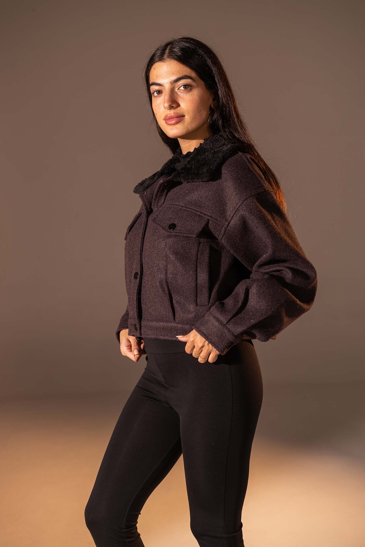 Burgundy Cropped Gough-Blend Jacket