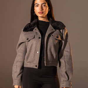 Grey Cropped Gough-Blend Jacket