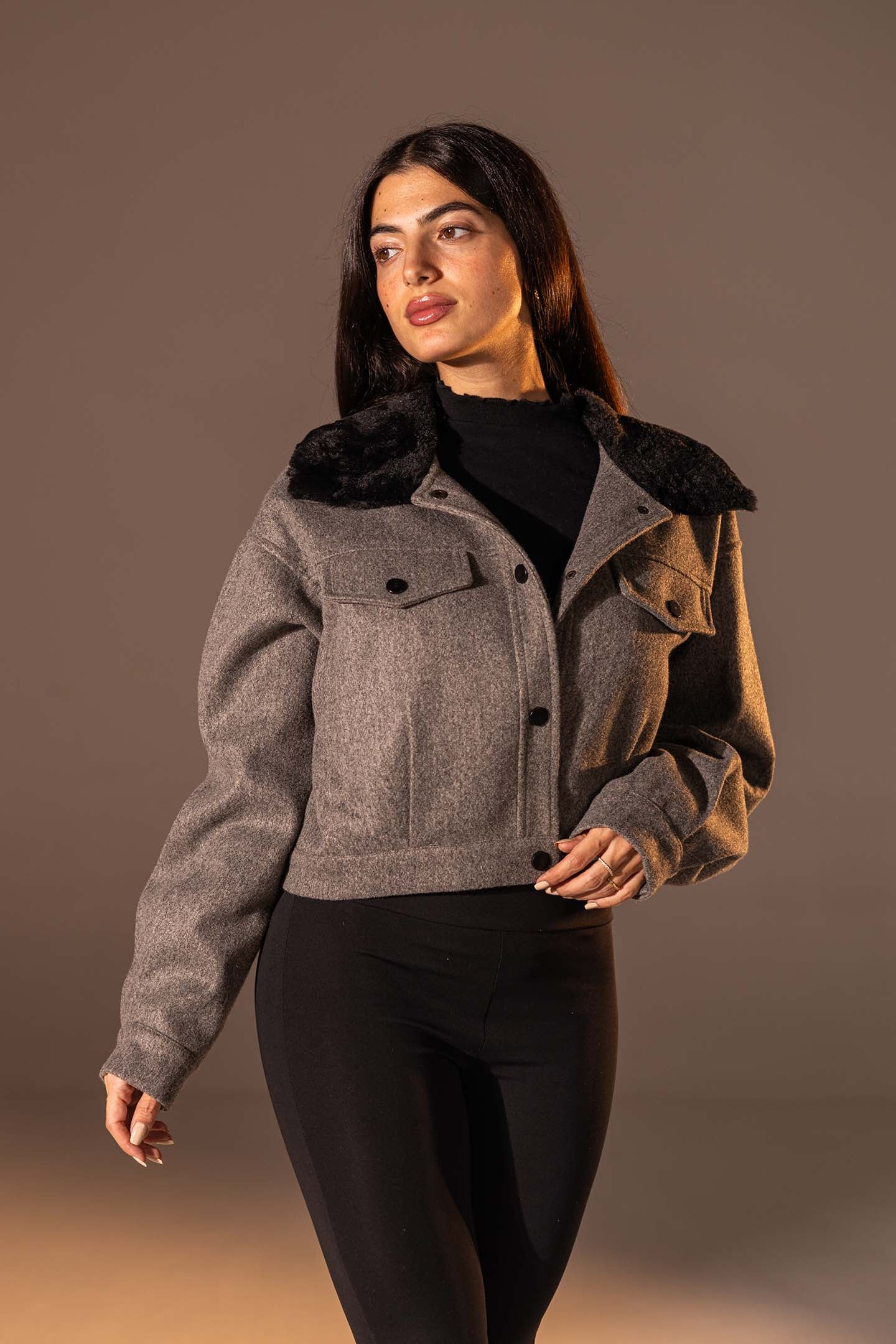 Grey Cropped Gough-Blend Jacket