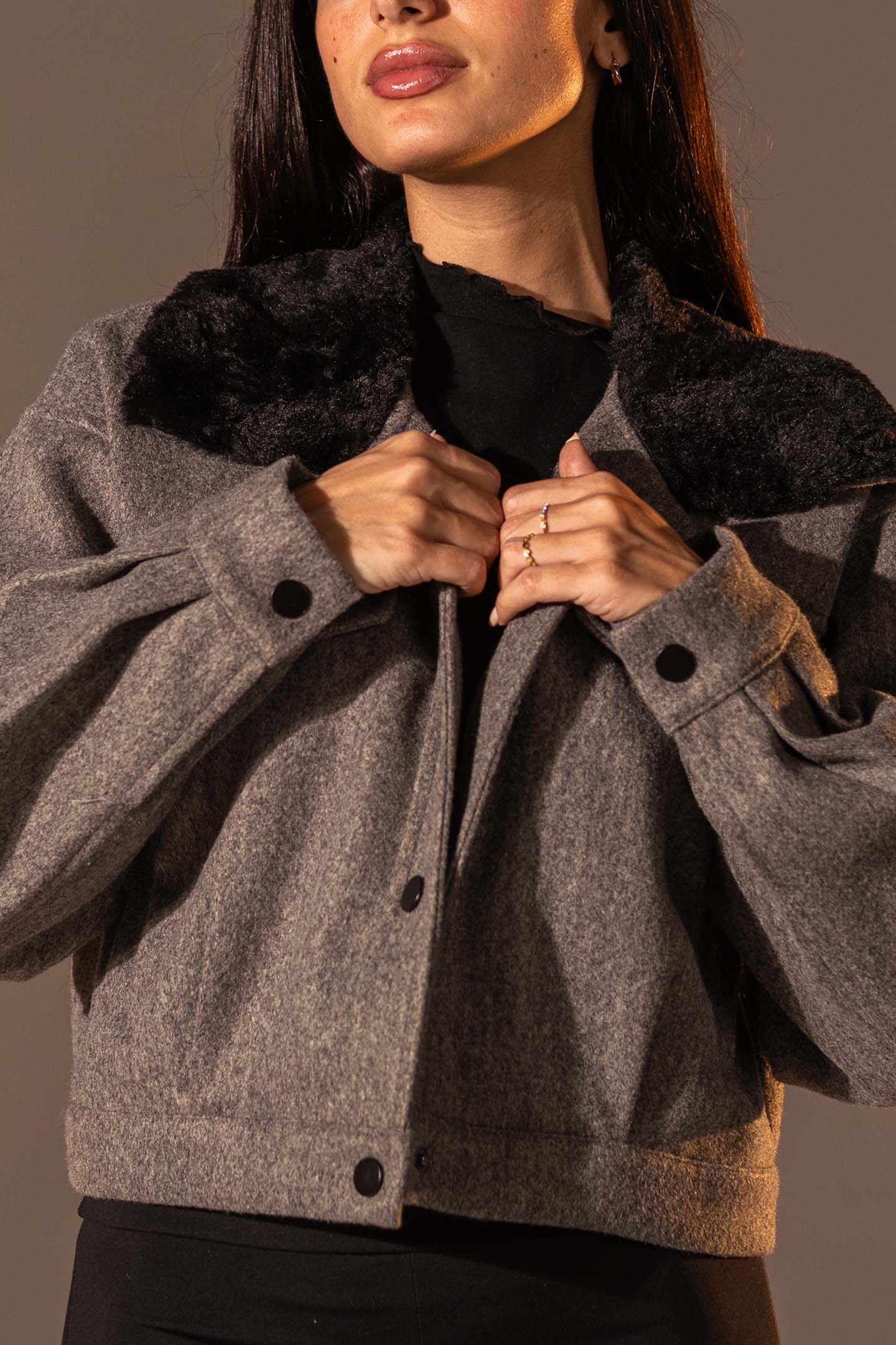 Grey Cropped Gough-Blend Jacket