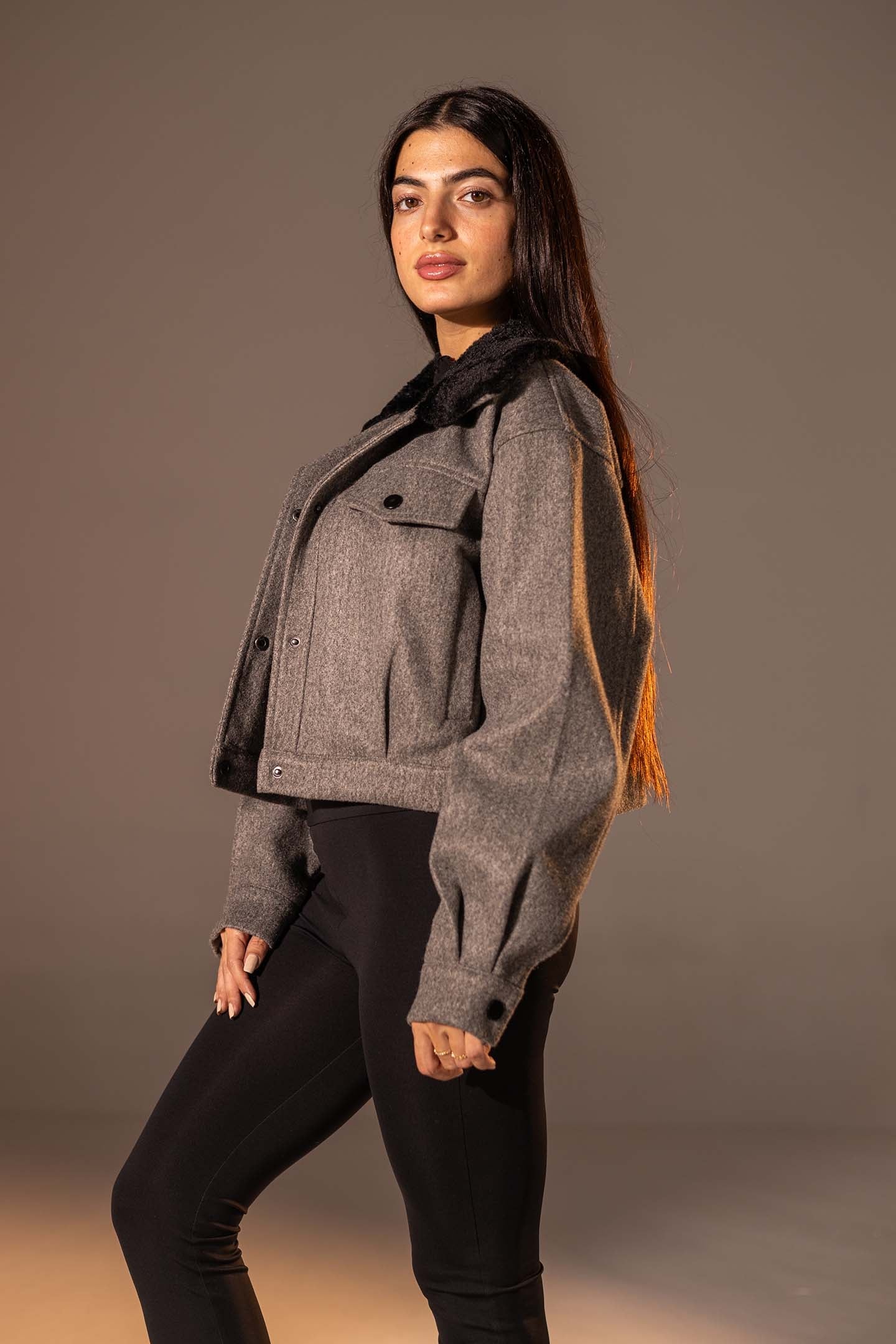 Grey Cropped Gough-Blend Jacket