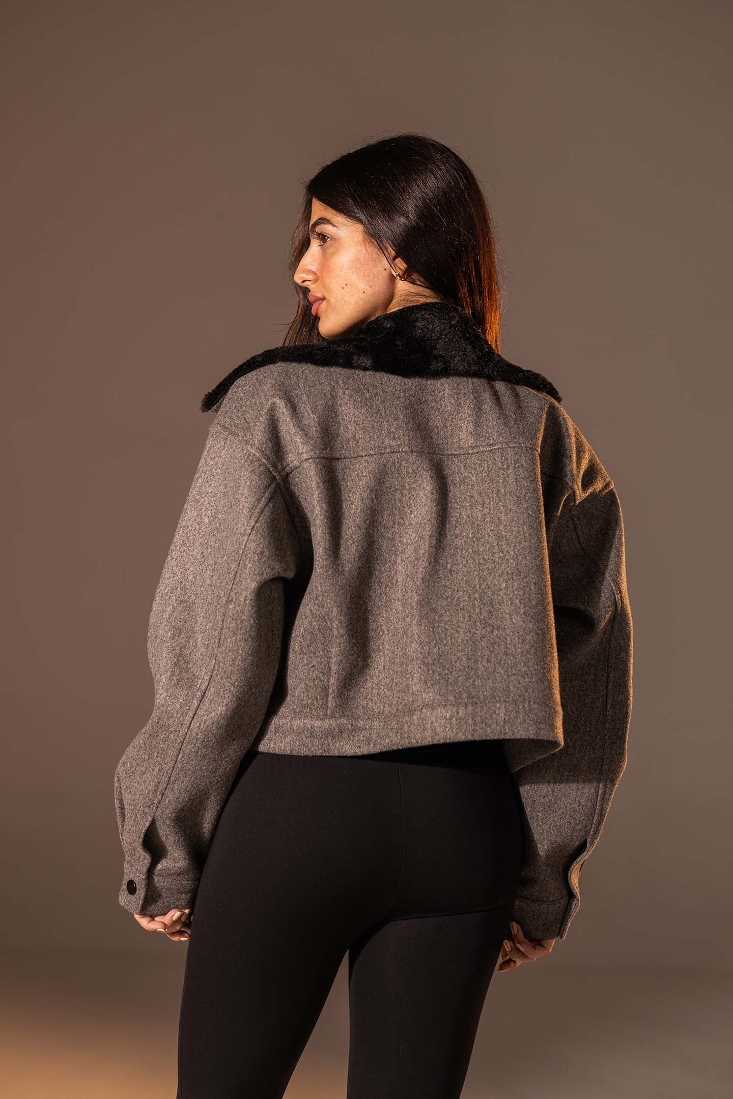 Grey Cropped Gough-Blend Jacket