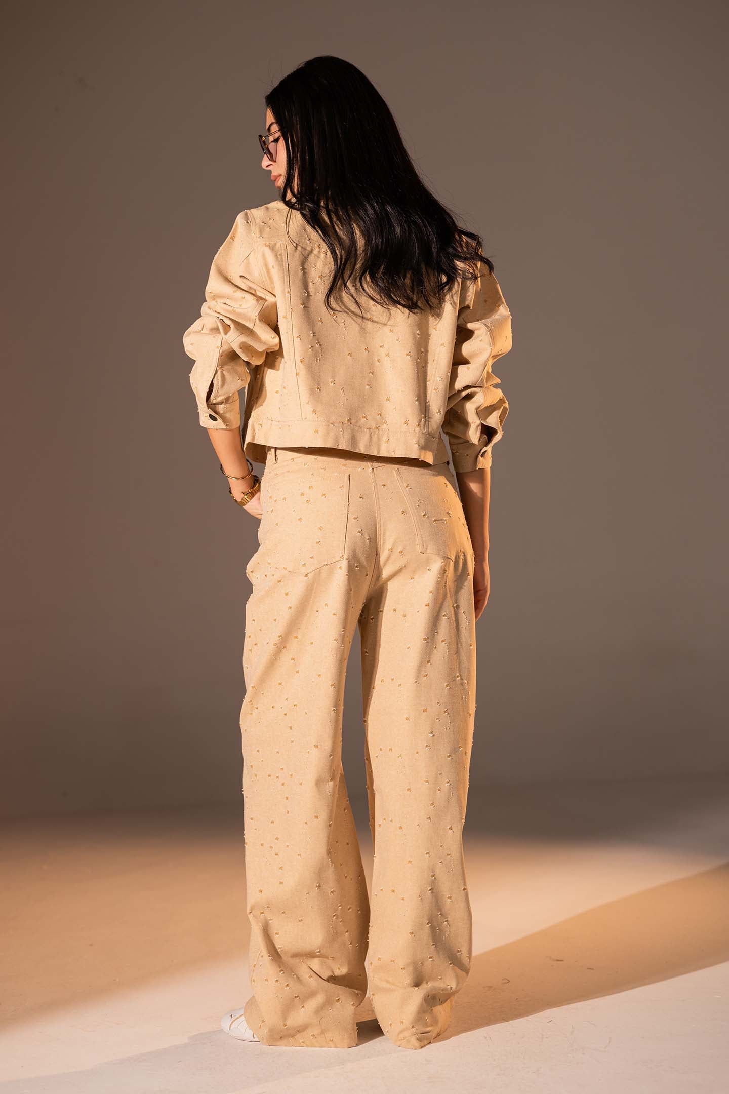 طقم دنيم مكوّن من قطعتين بلون الجملي