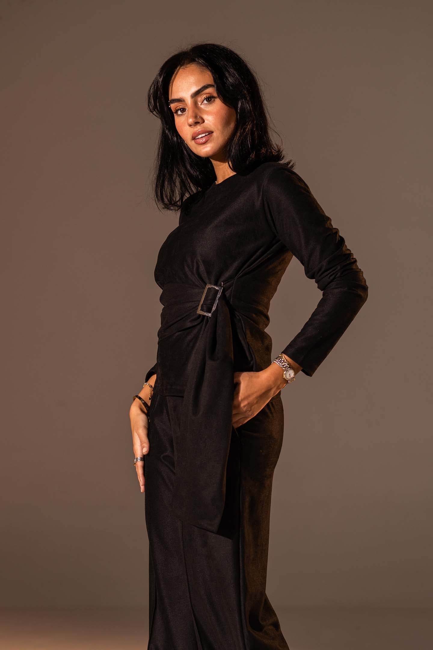 Black Wrap Top with Side Buckle