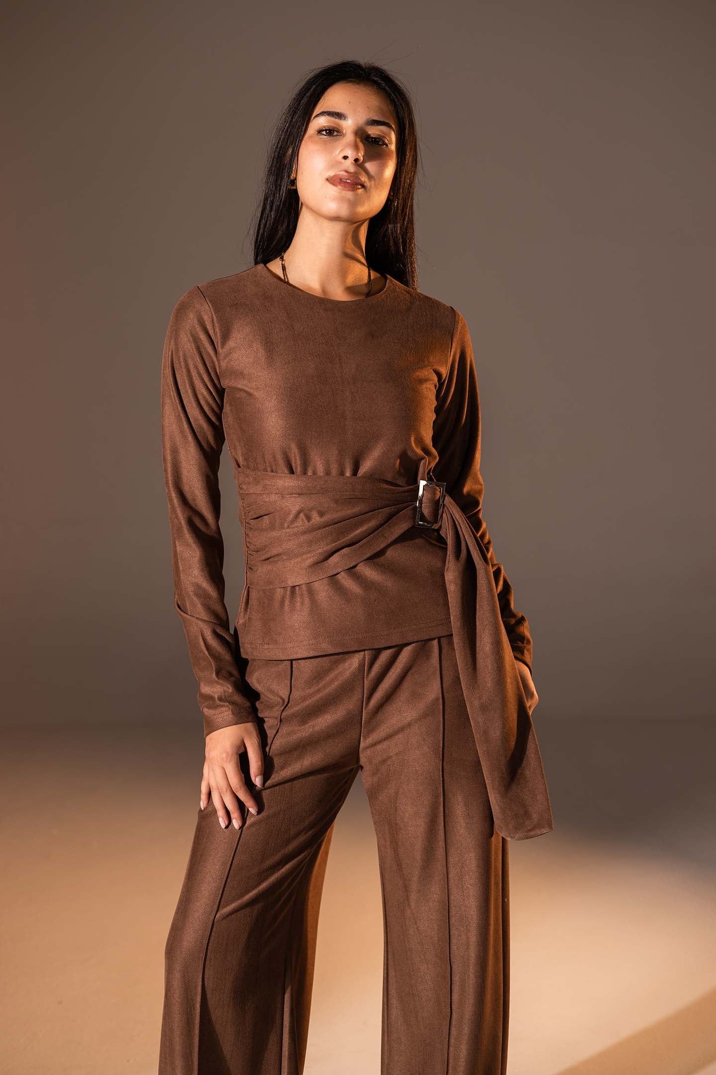 Brown Wrap Top with Side Buckle