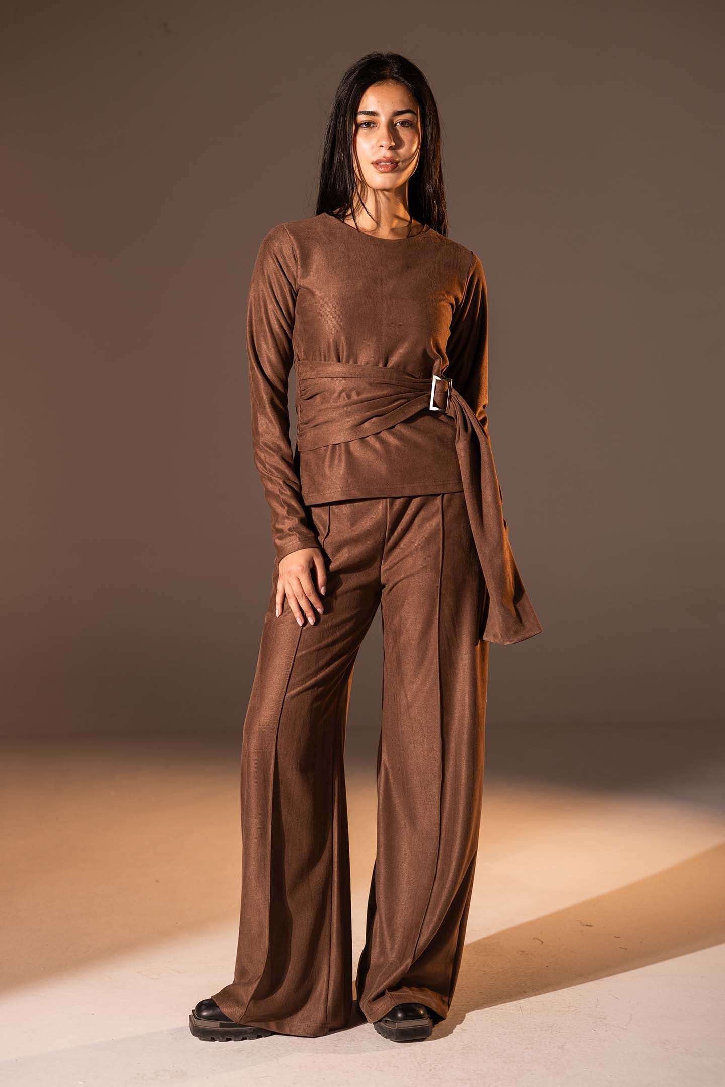 Brown Wrap Top with Side Buckle