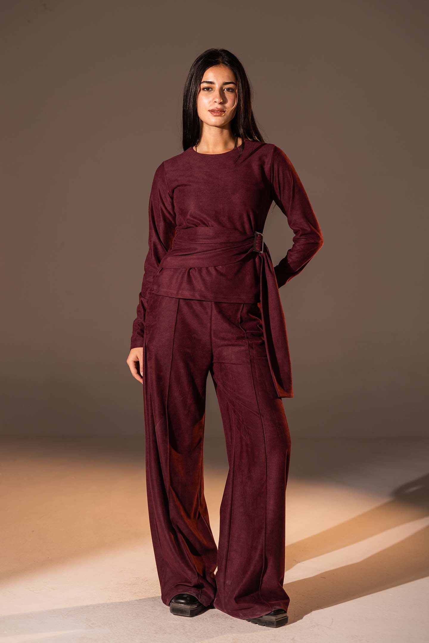 Burgundy Wrap Top with Side Buckle