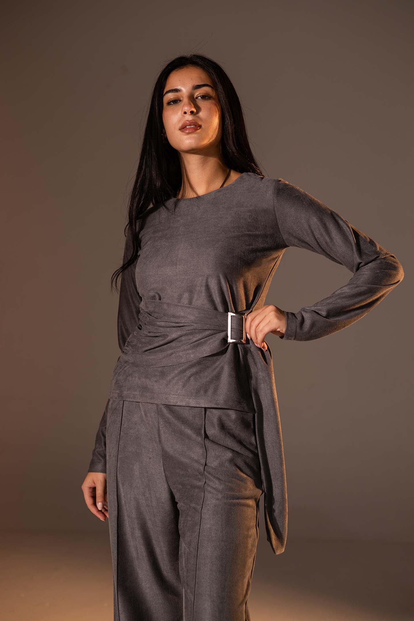 Grey Wrap Top with Side Buckle