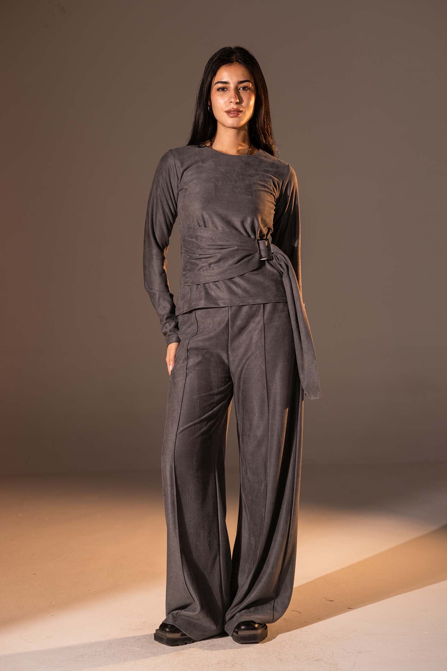 Grey Wrap Top with Side Buckle