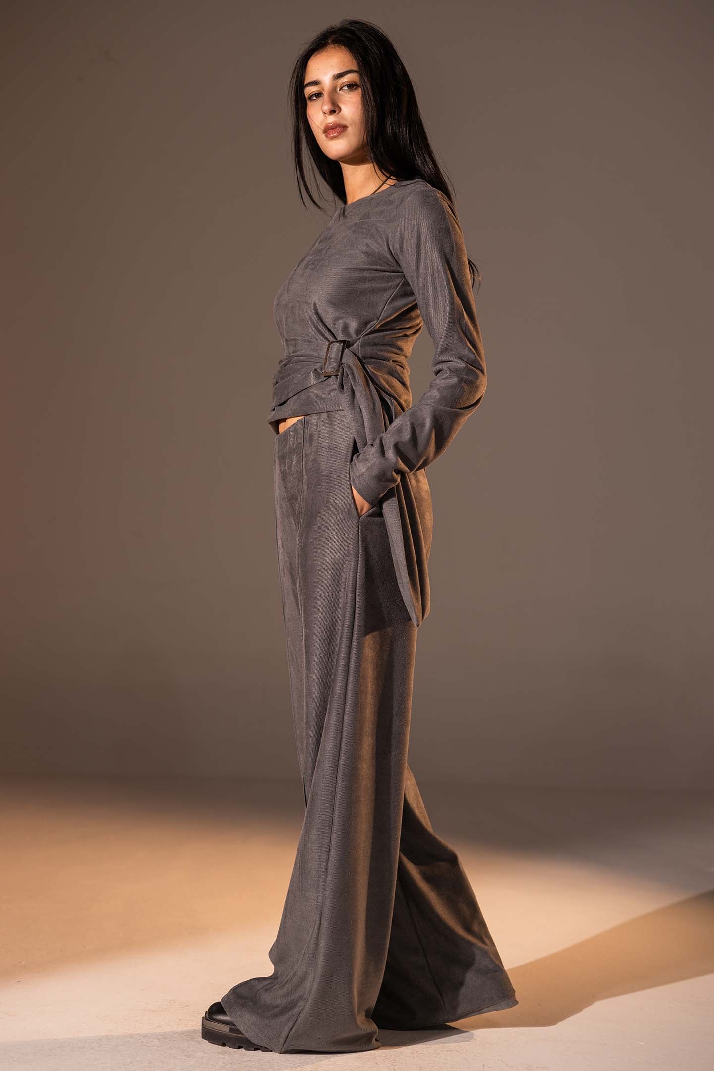 Grey Wrap Top with Side Buckle