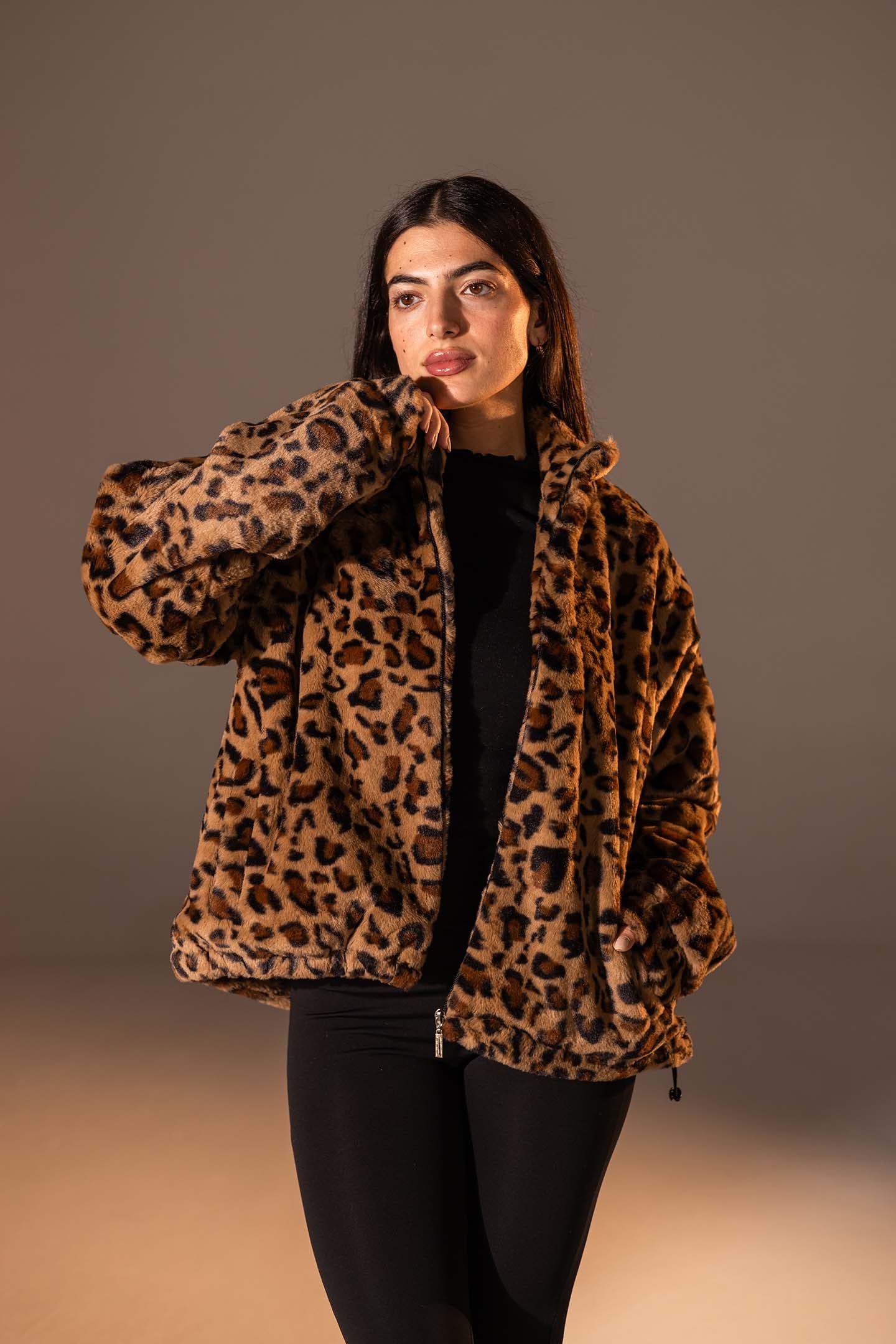 Brown Animal Print Plush Jacket