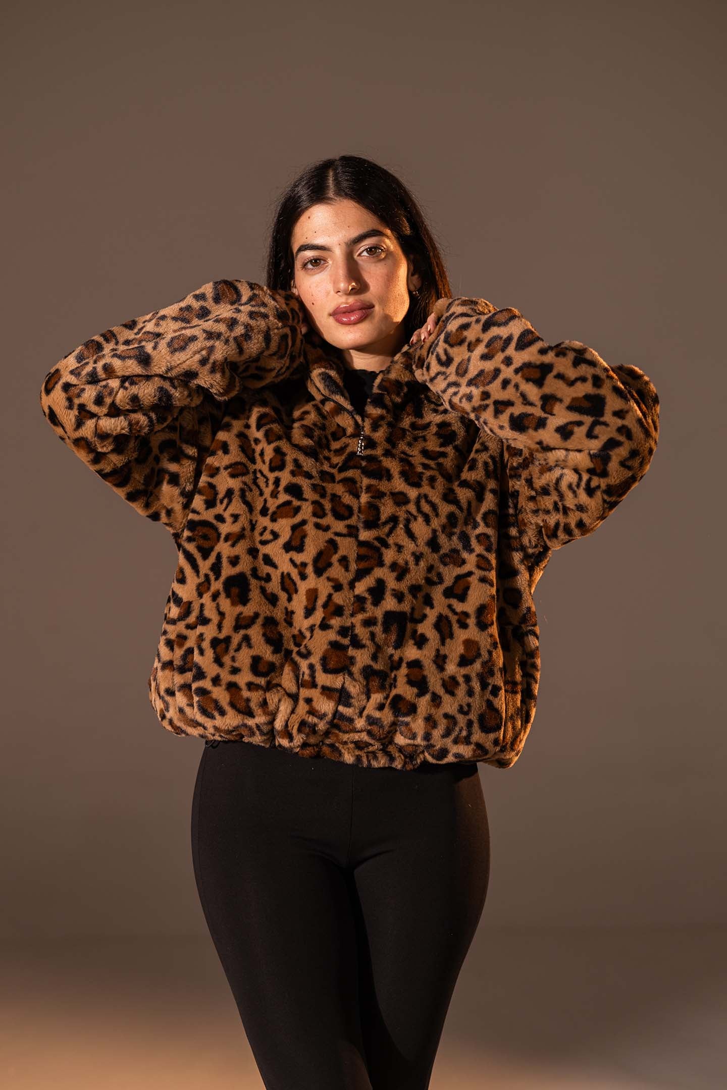 Brown Animal Print Plush Jacket