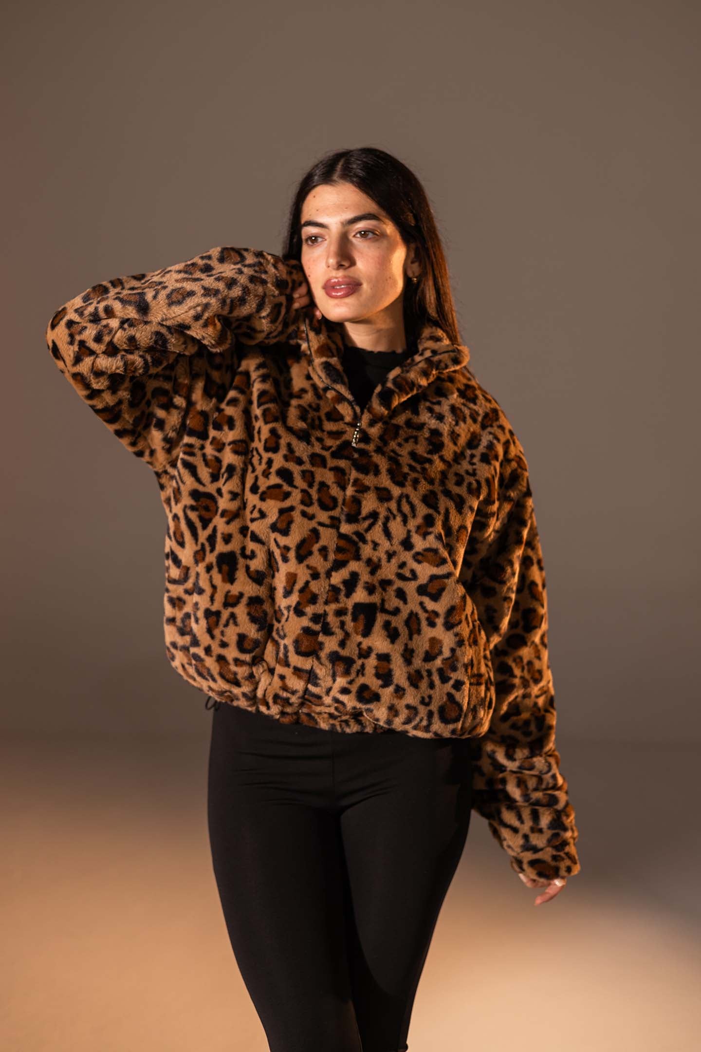 Brown Animal Print Plush Jacket