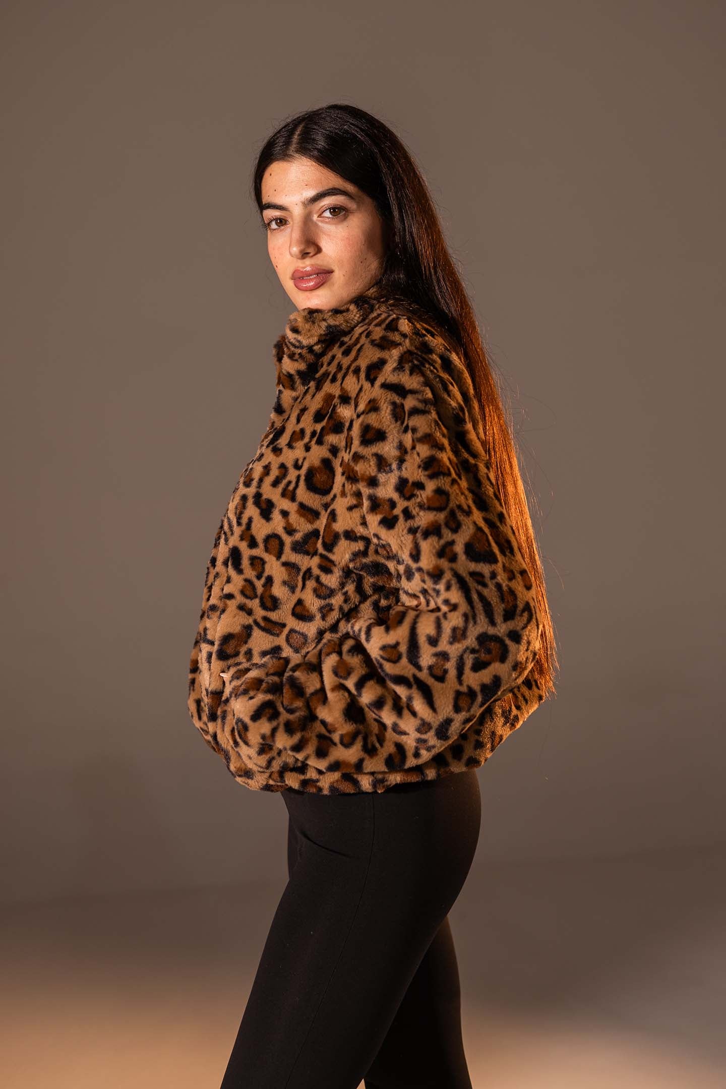 Brown Animal Print Plush Jacket
