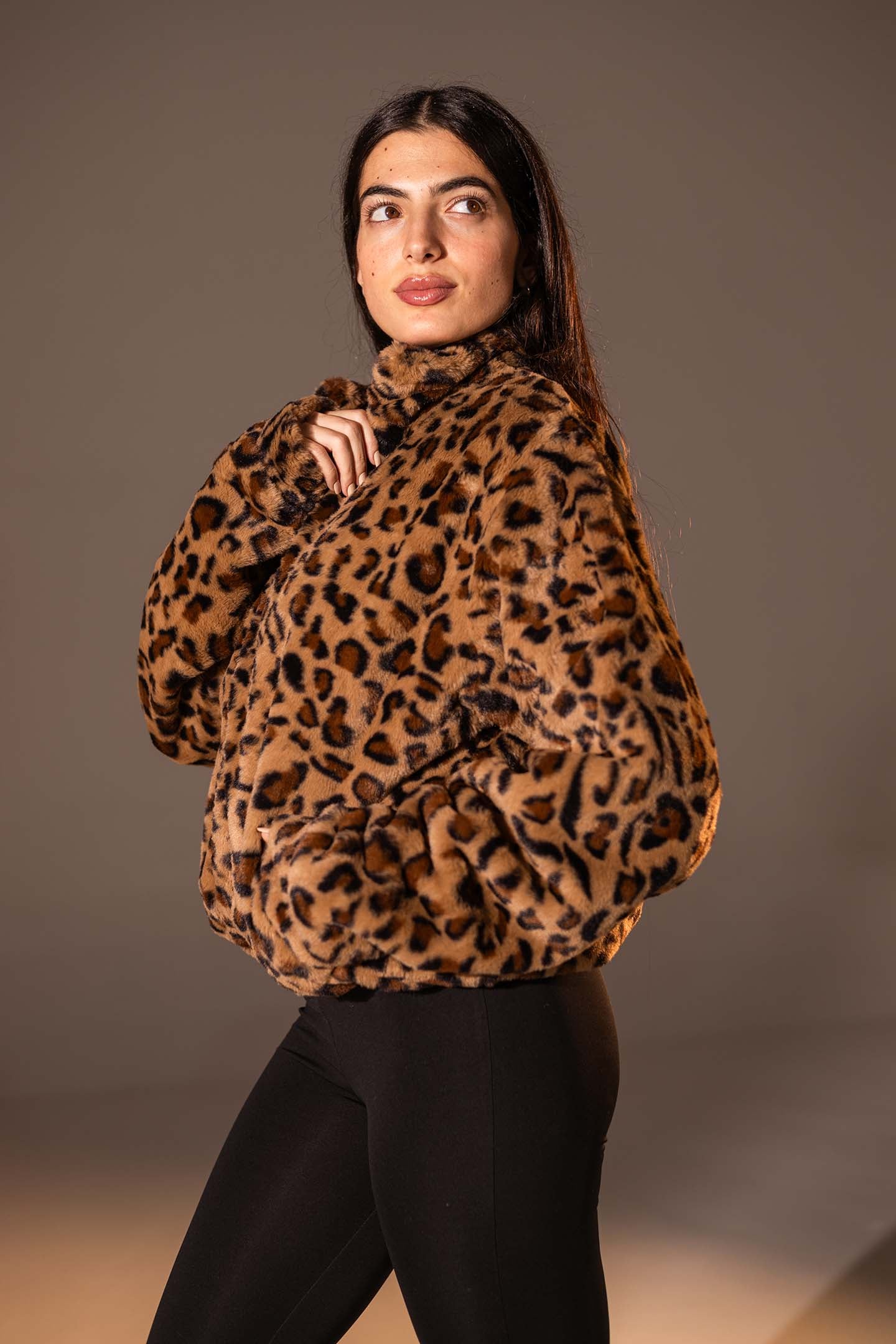Brown Animal Print Plush Jacket