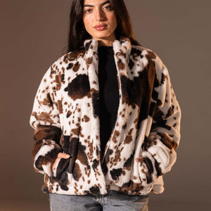 White Animal Print Plush Jacket