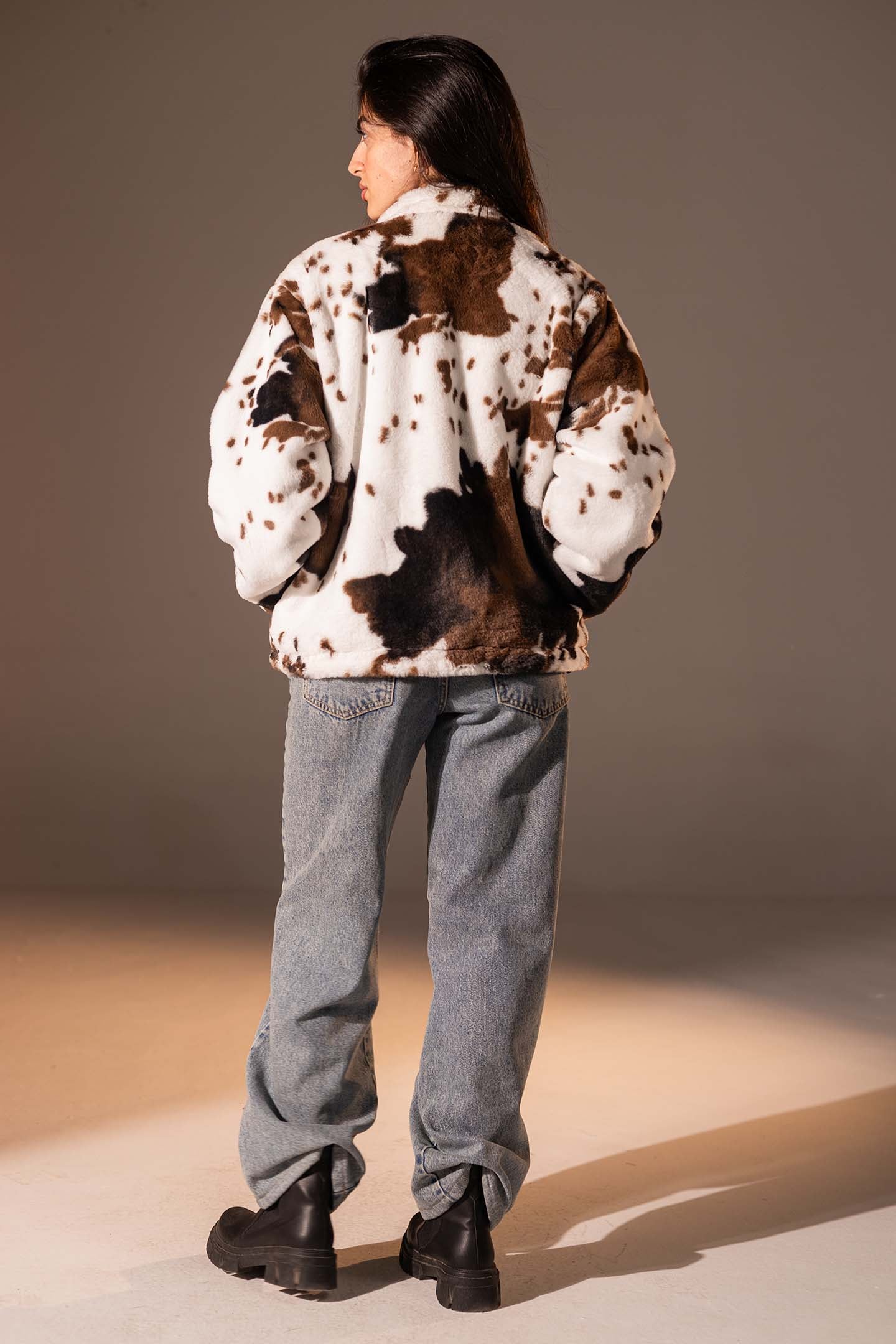White Animal Print Plush Jacket