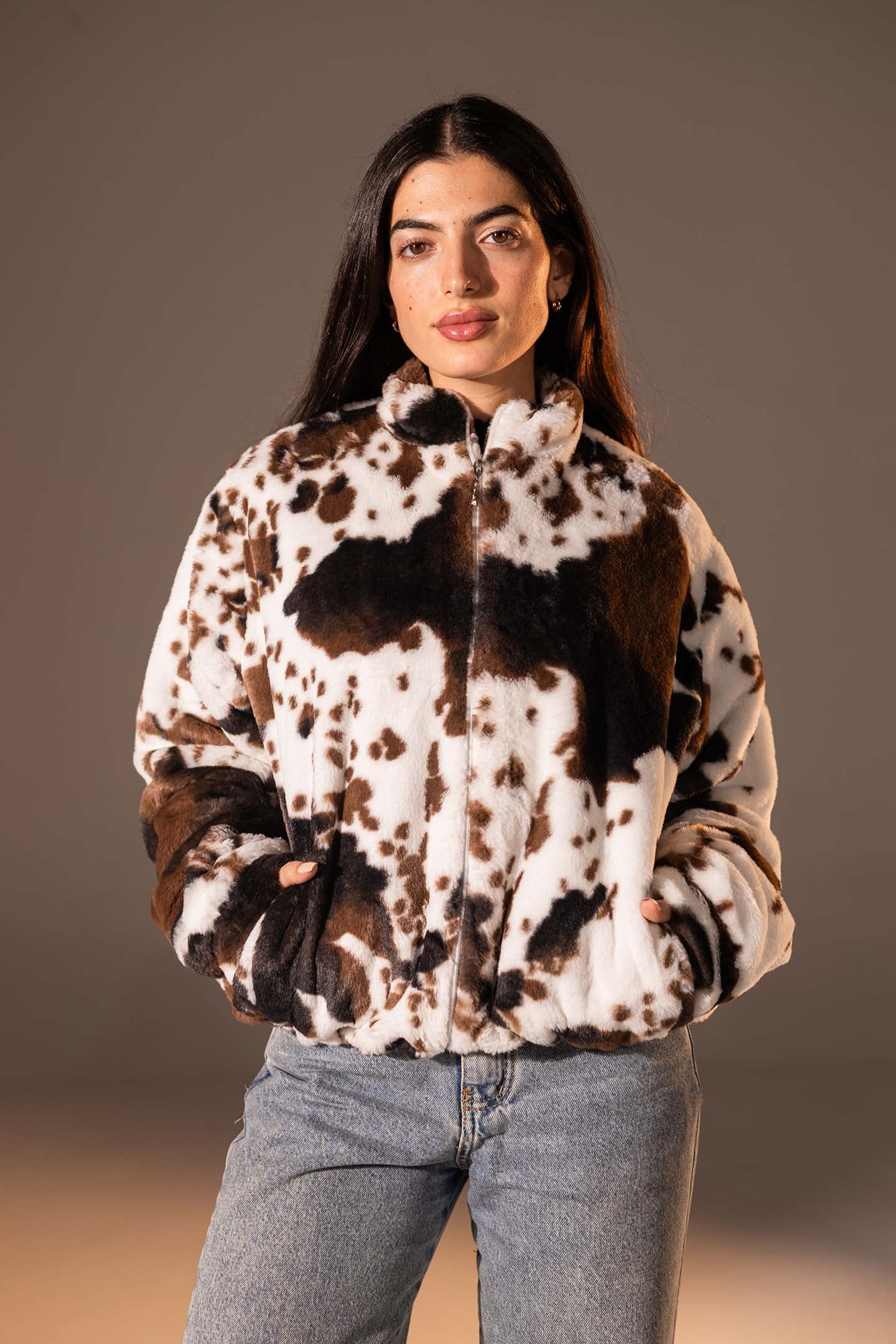 White Animal Print Plush Jacket