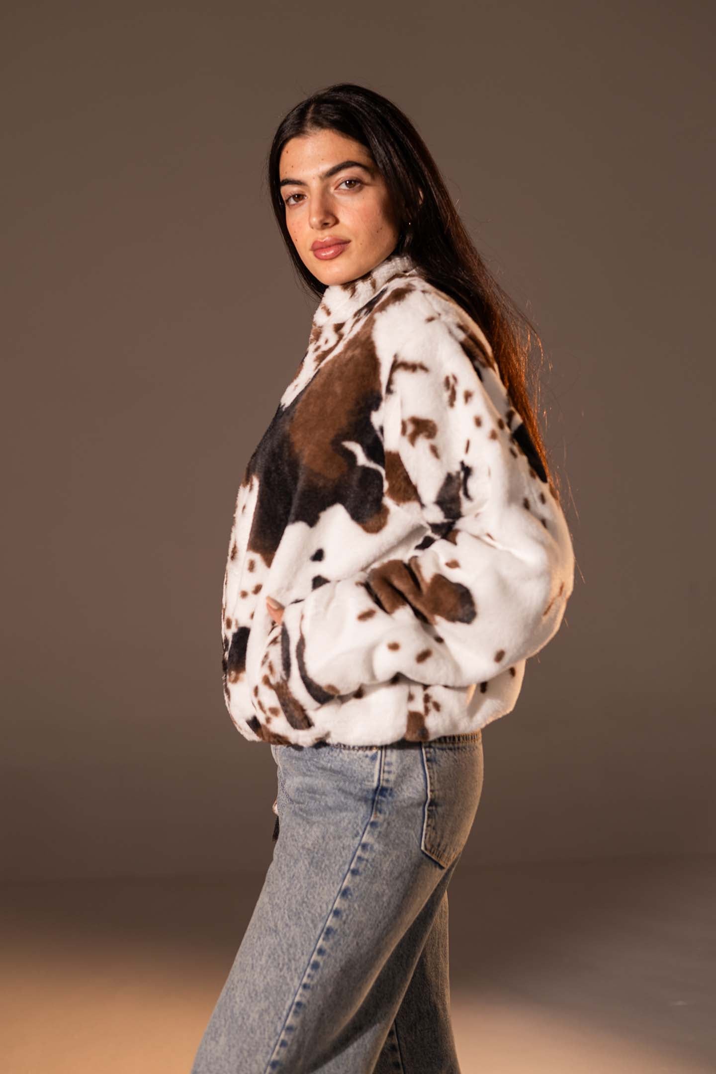 White Animal Print Plush Jacket