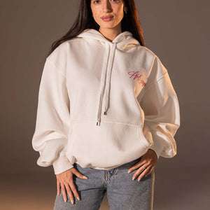 هودي واسع بطبعة تصميم بلون أوف وايت