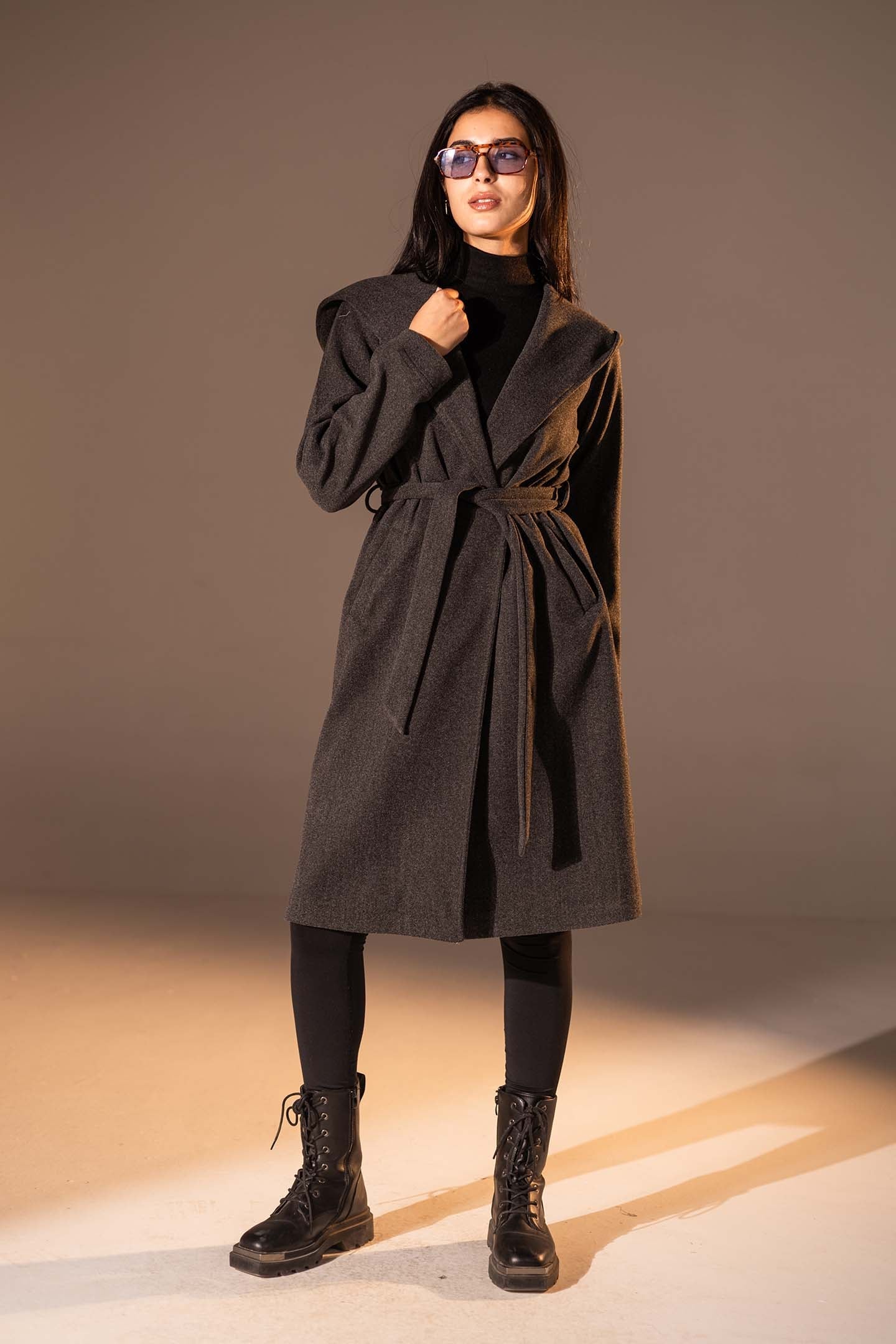 Dark Grey Belted Wool Coat