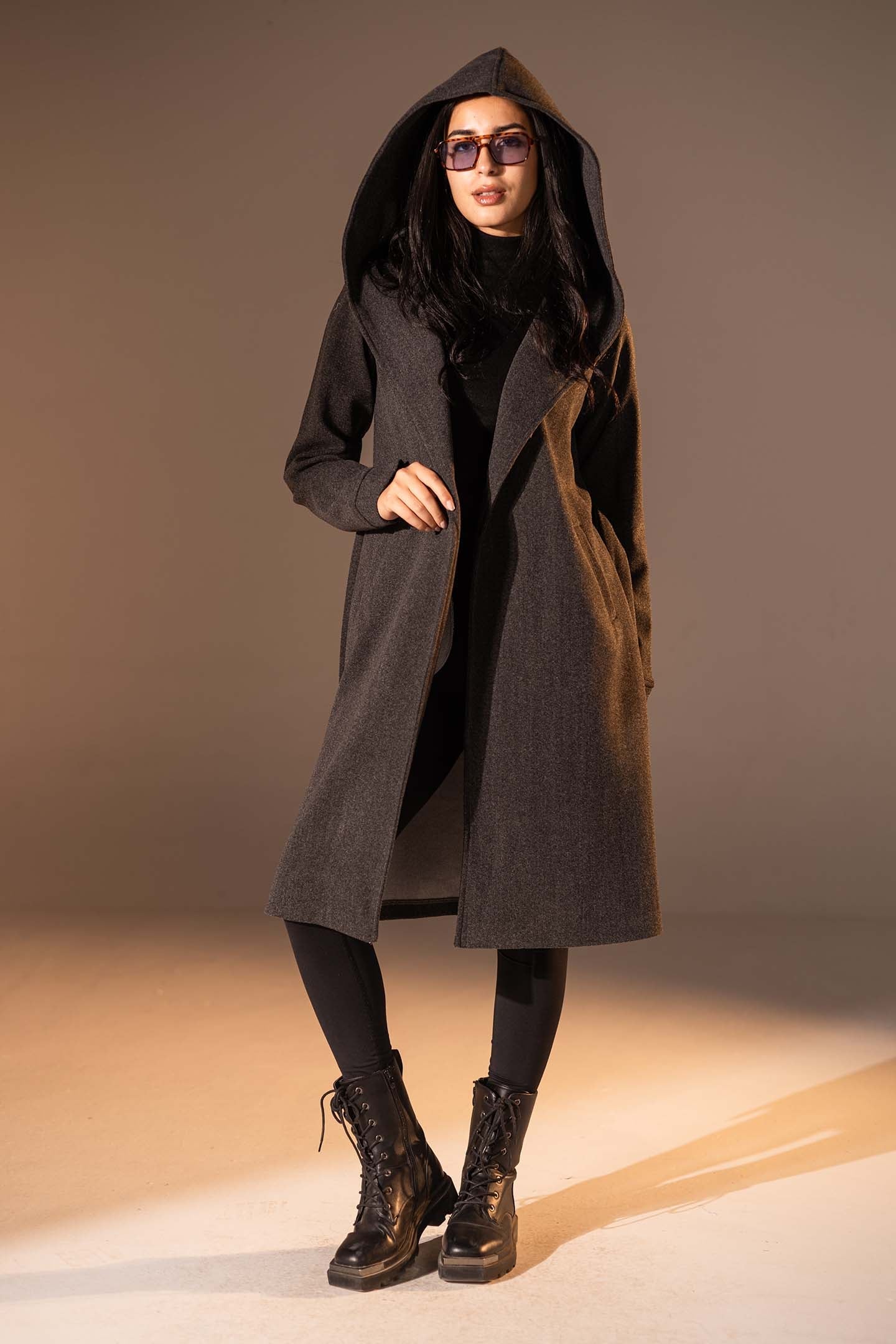 Dark Grey Belted Wool Coat