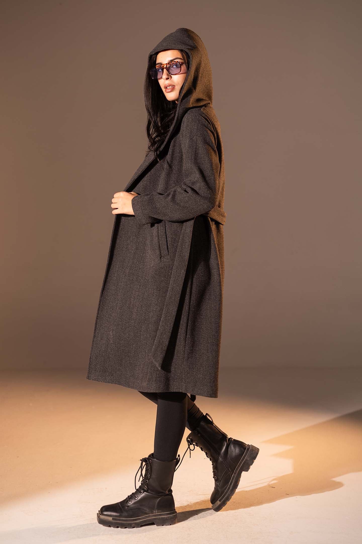 Dark Grey Belted Wool Coat