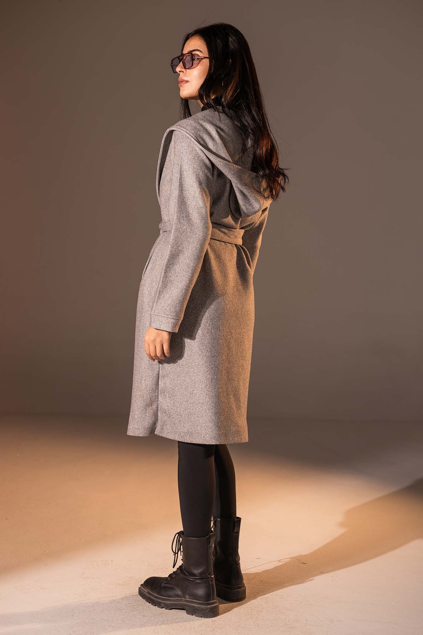 Grey Belted Wool Coat
