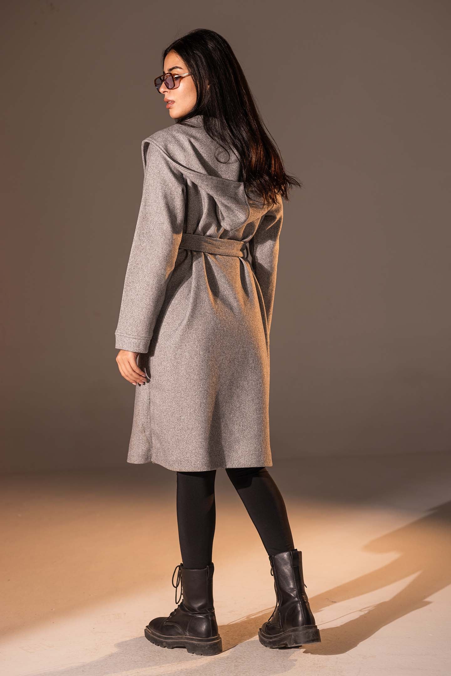 Grey Belted Wool Coat