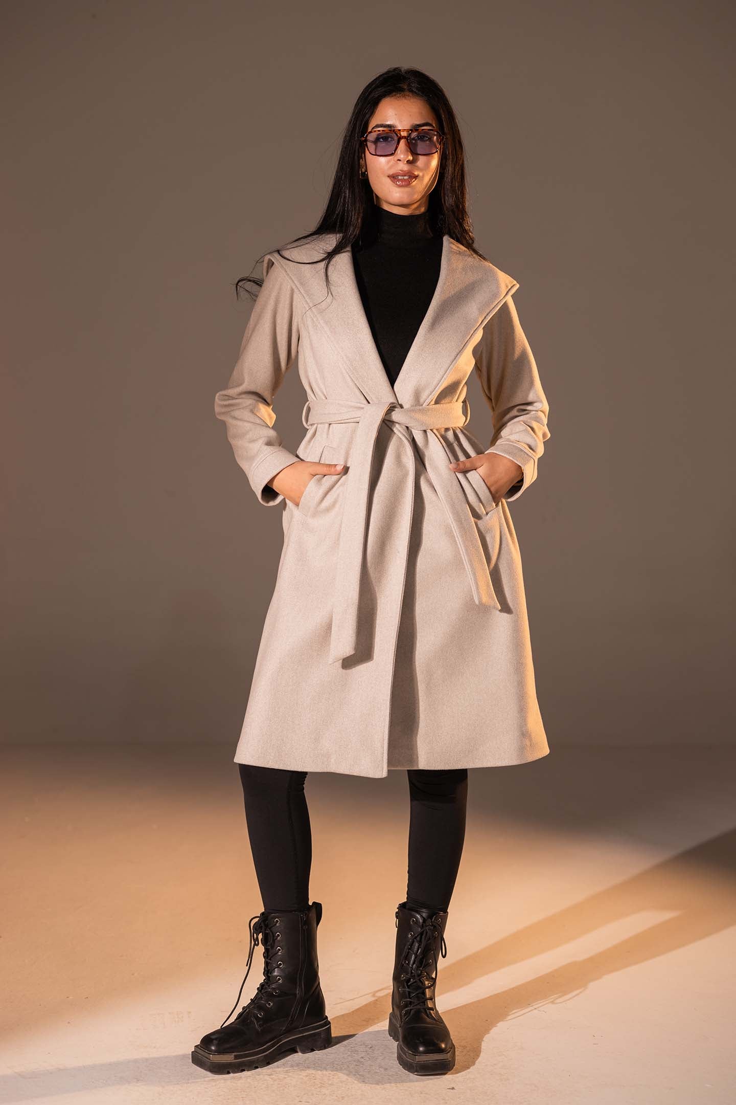 Off White Belted Wool Coat