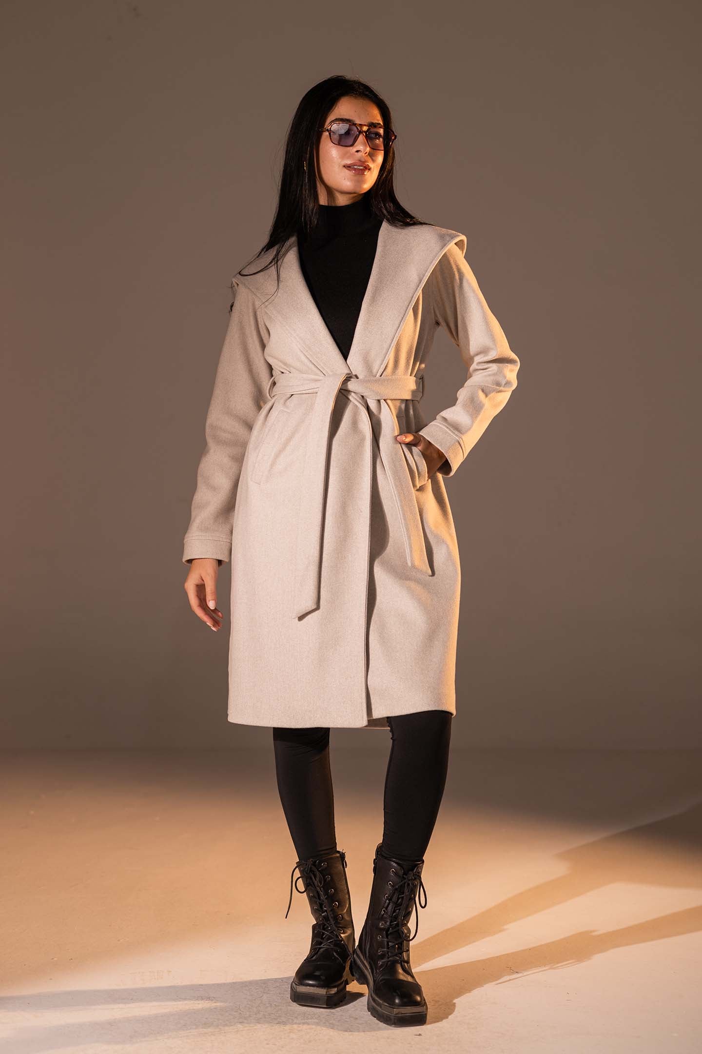 Off White Belted Wool Coat
